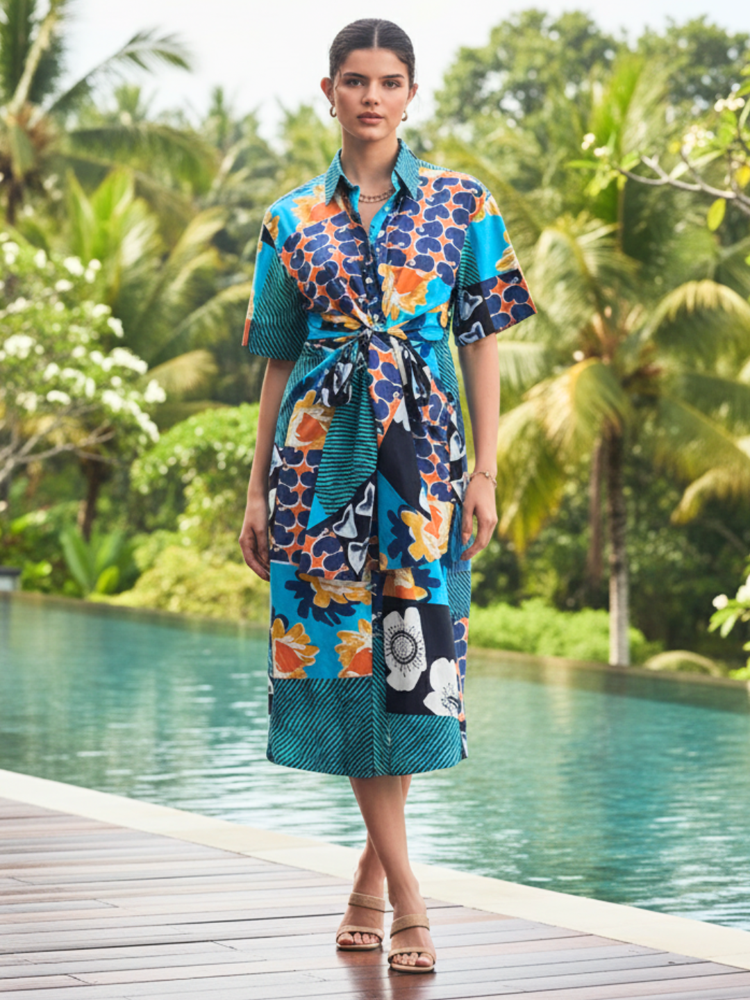 Knotted Cotton Shirt Midi Dress