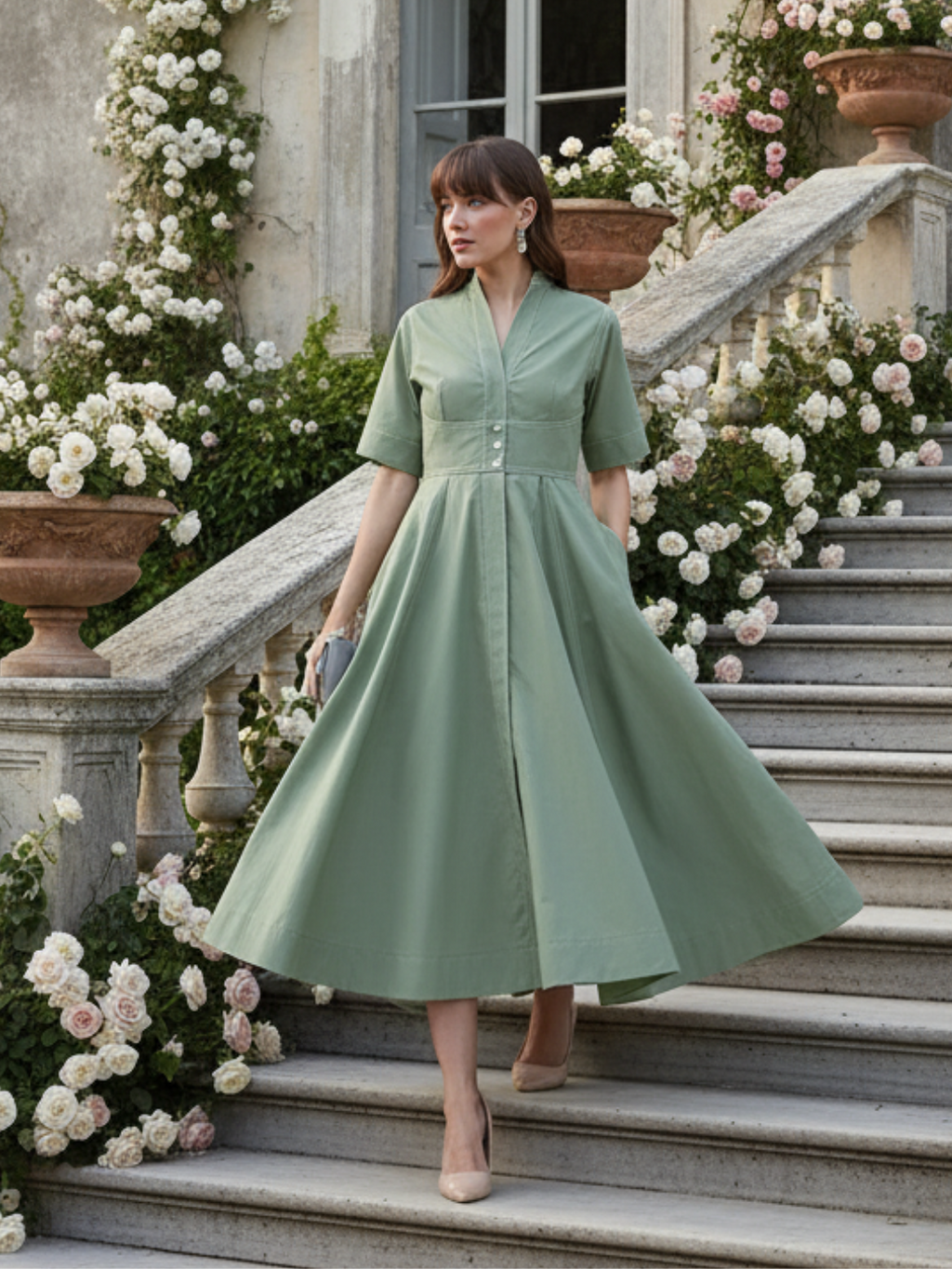 Corset Panelled Cotton Midi Dress
