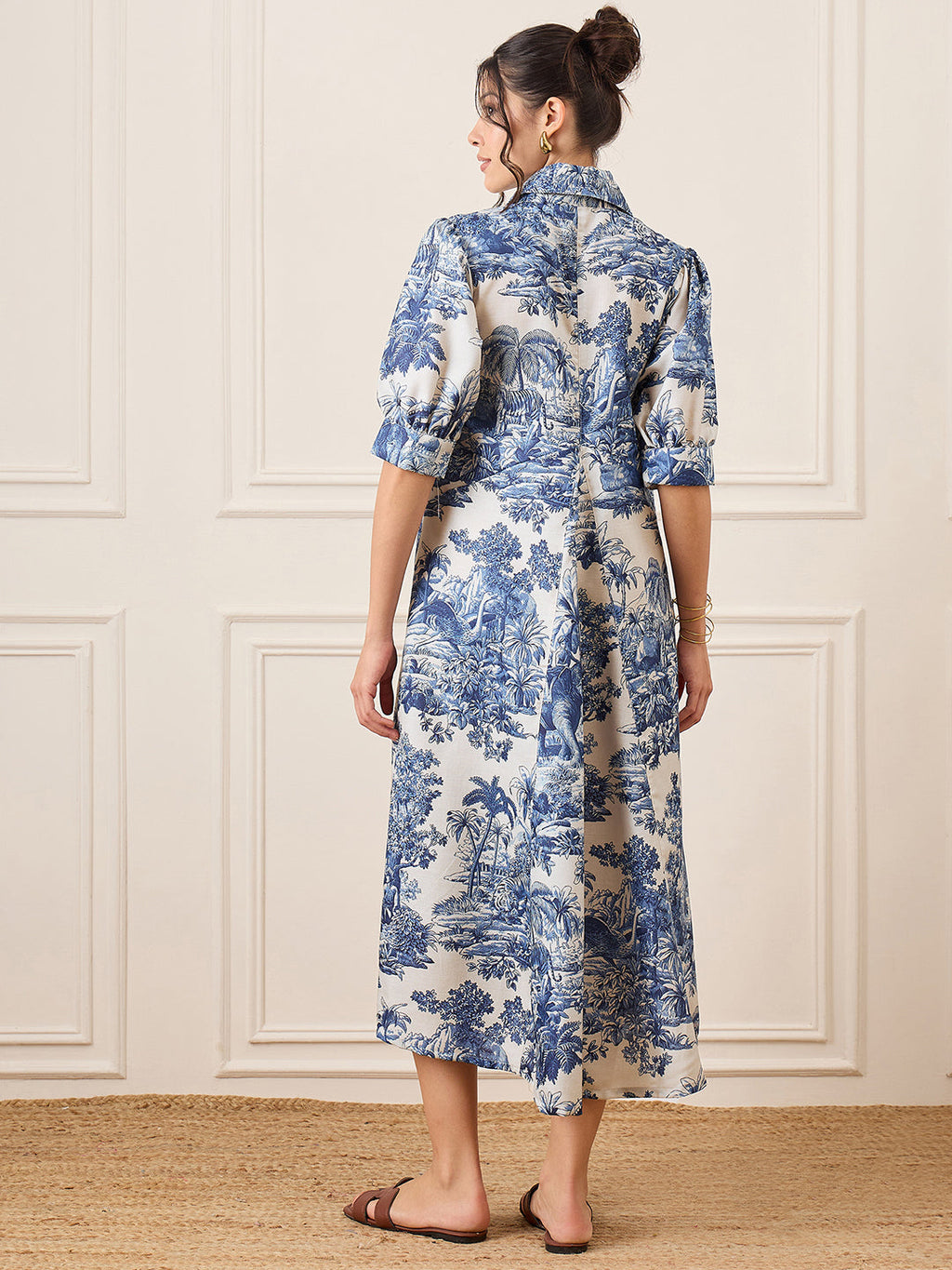 Front Pleated Linen Midi Dress