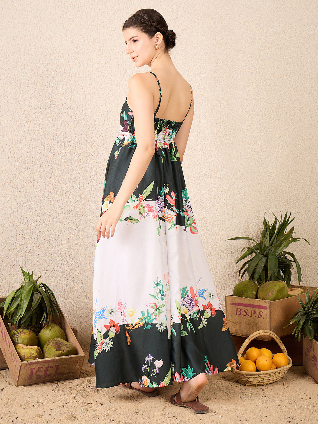Printed A-Line Linen Maxi Dress (with Lining)
