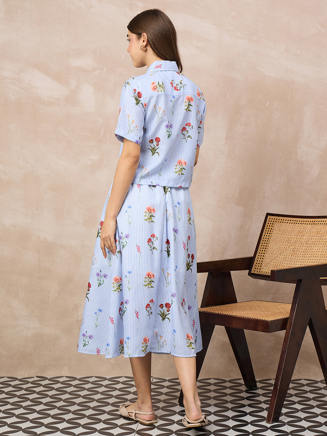 Pure Linen Printed Shirt With Skirt Set (with Lining)
