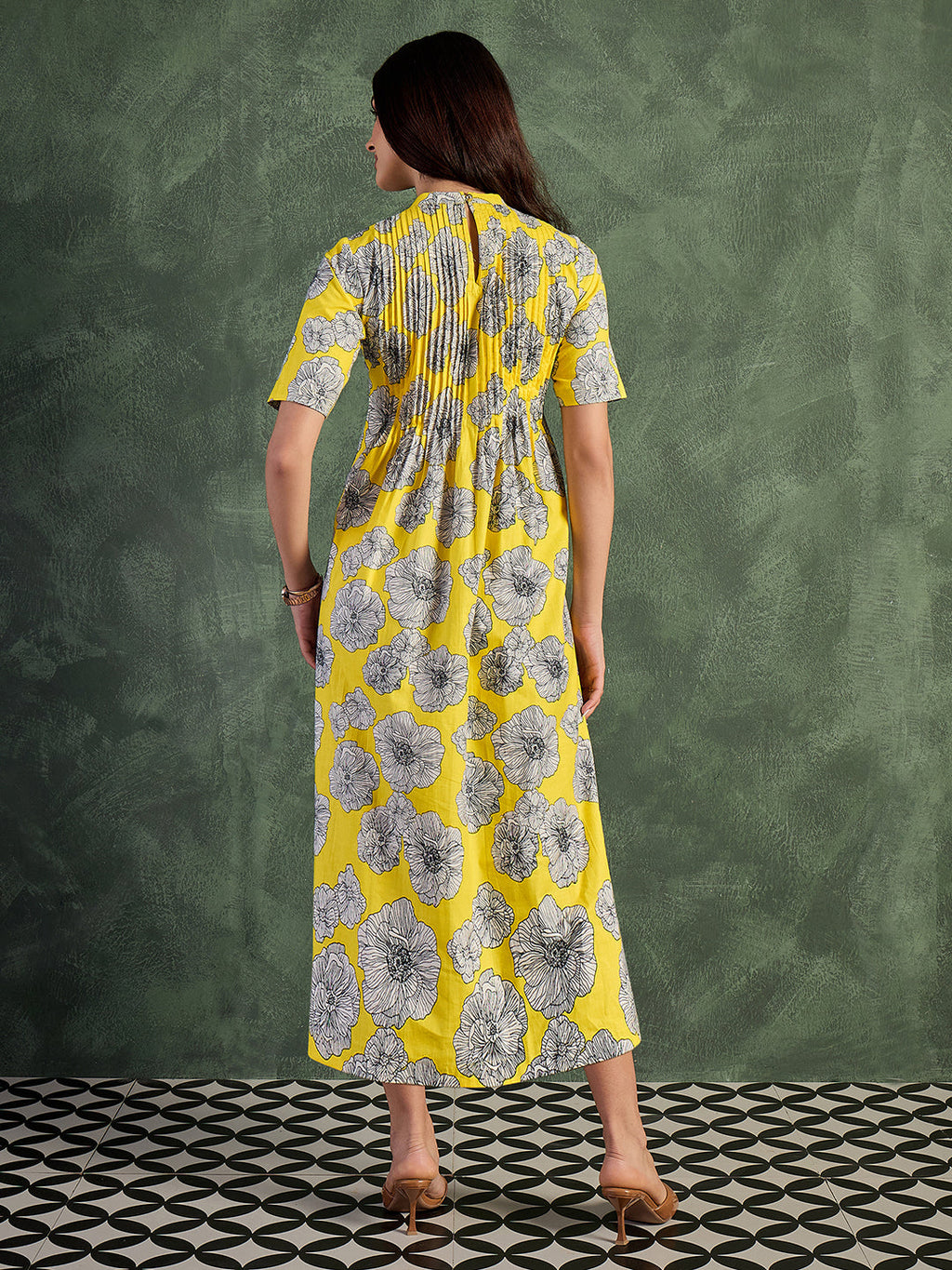 Pure Cotton Front Pleated A-Line Dress (with Lining)