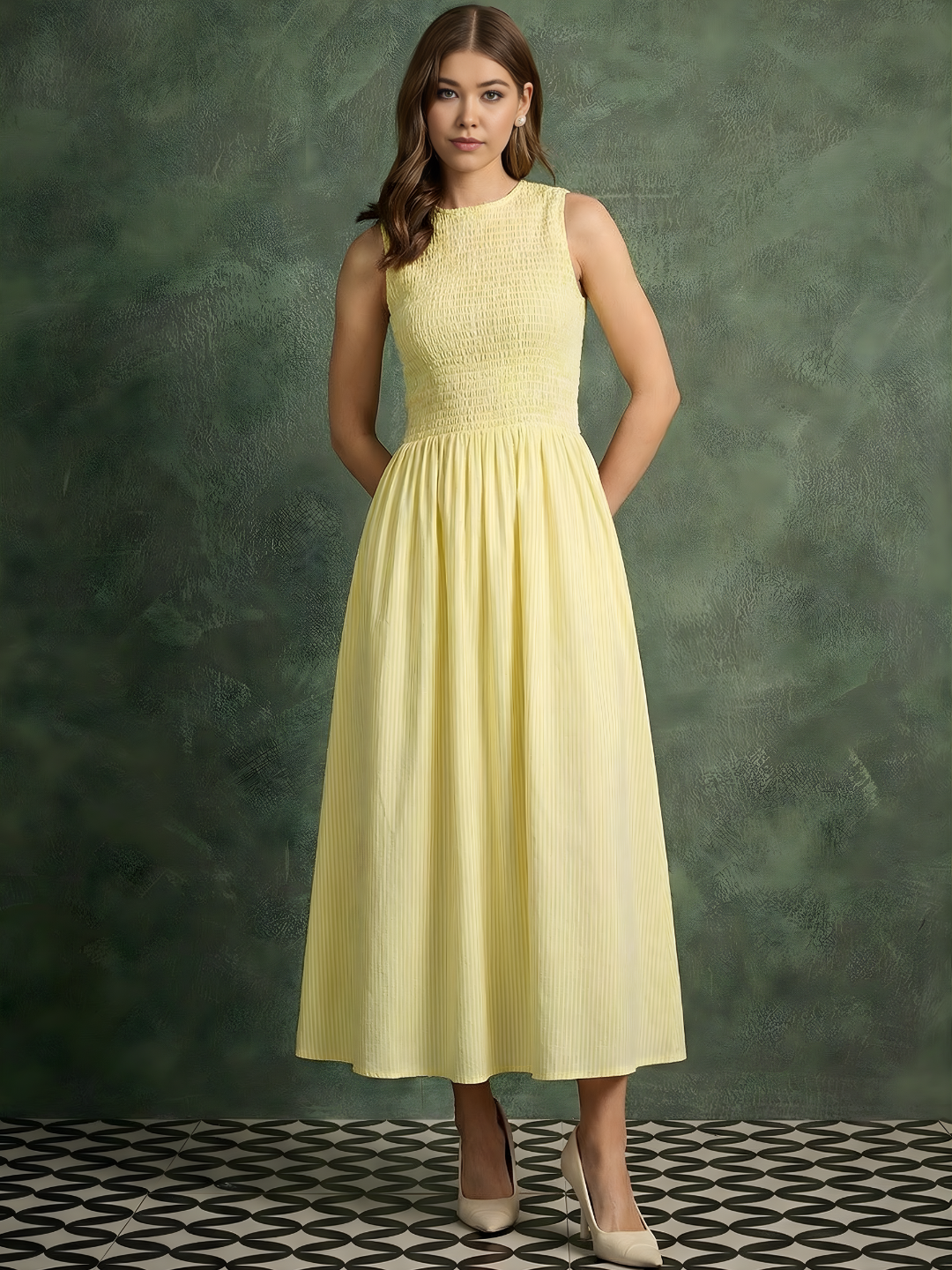 Pure Cotton Smocked Midi Dress