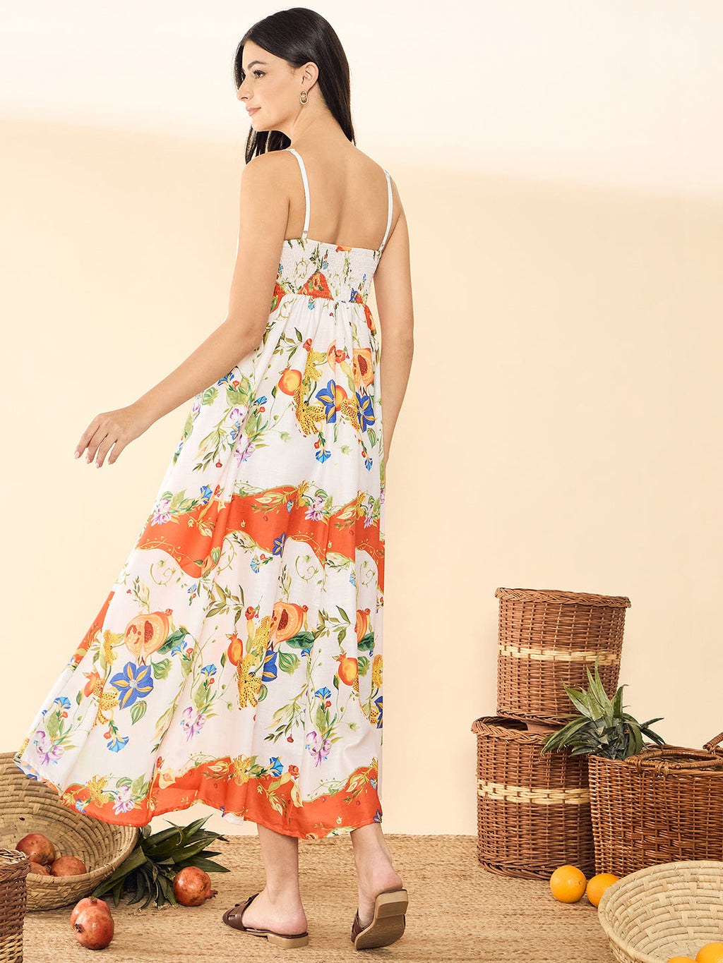 Printed A-Line Linen Maxi Dress (with Lining)
