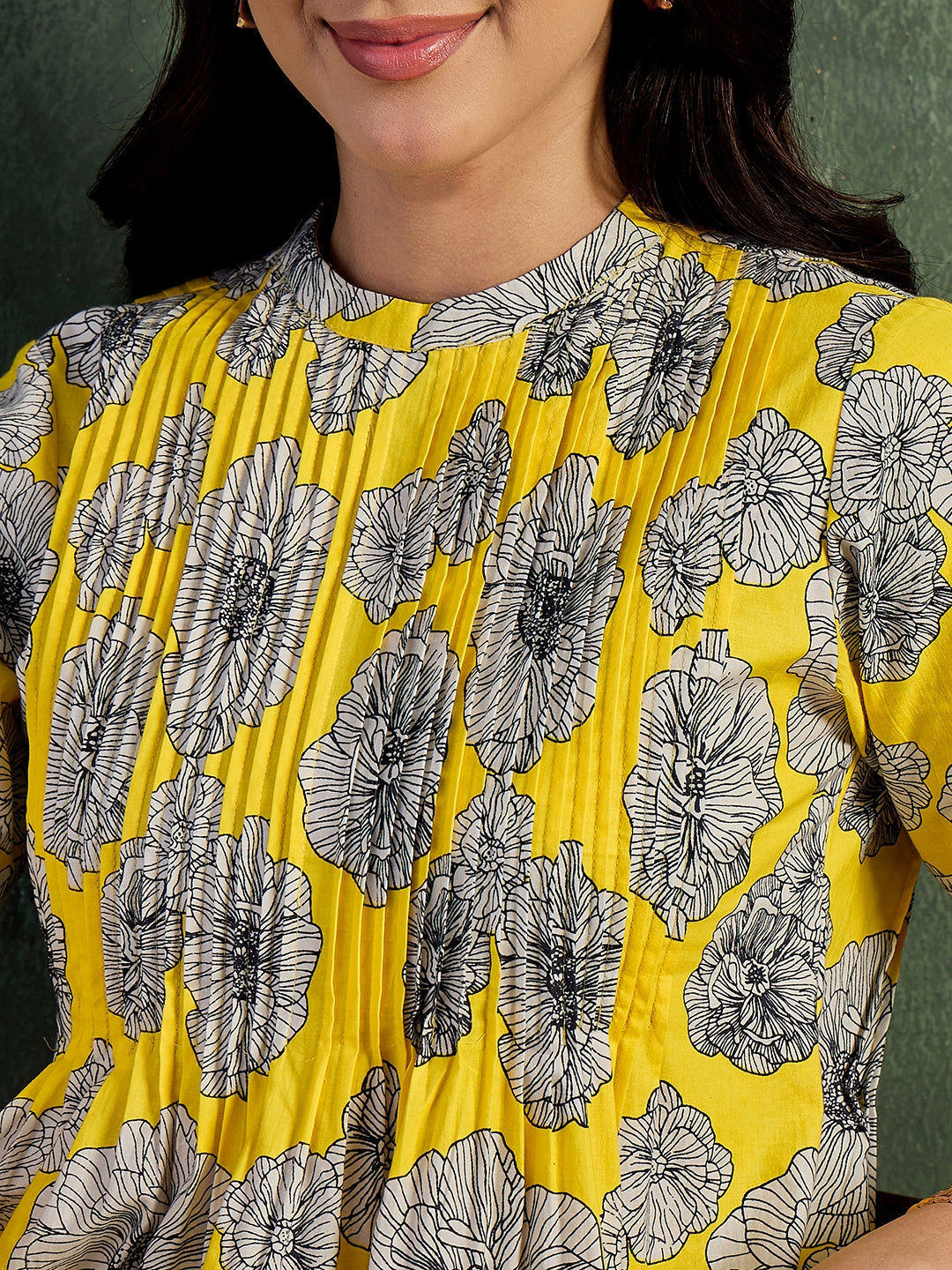 Pure Cotton Front Pleated A-Line Dress (with Lining)