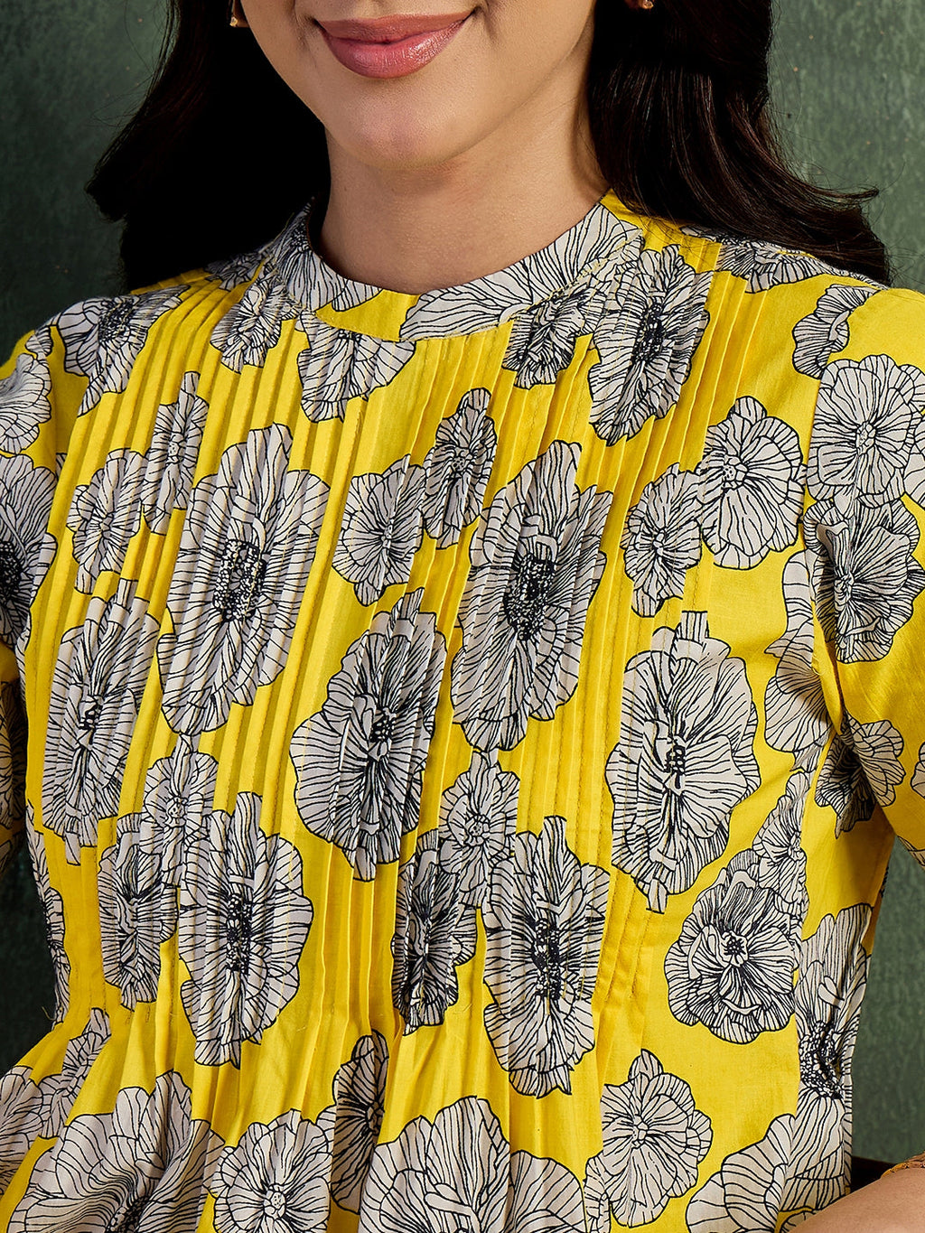 Pure Cotton Front Pleated A-Line Dress (with Lining)