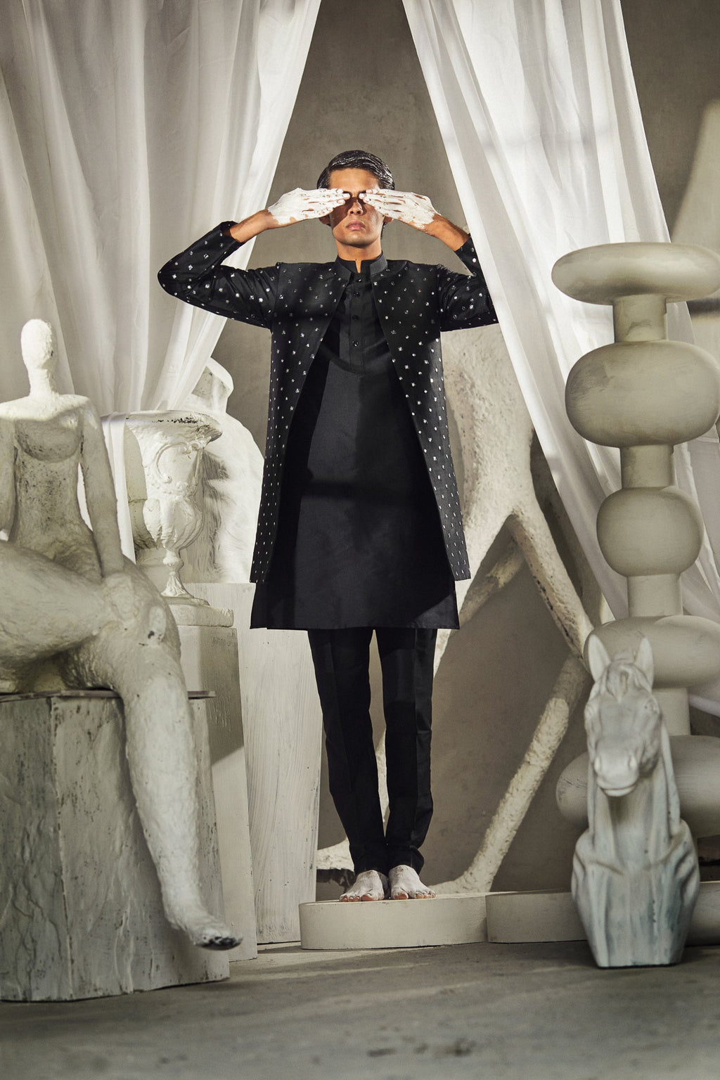 Uns - Foil Mirror & Silk -Nehru Jacket Set