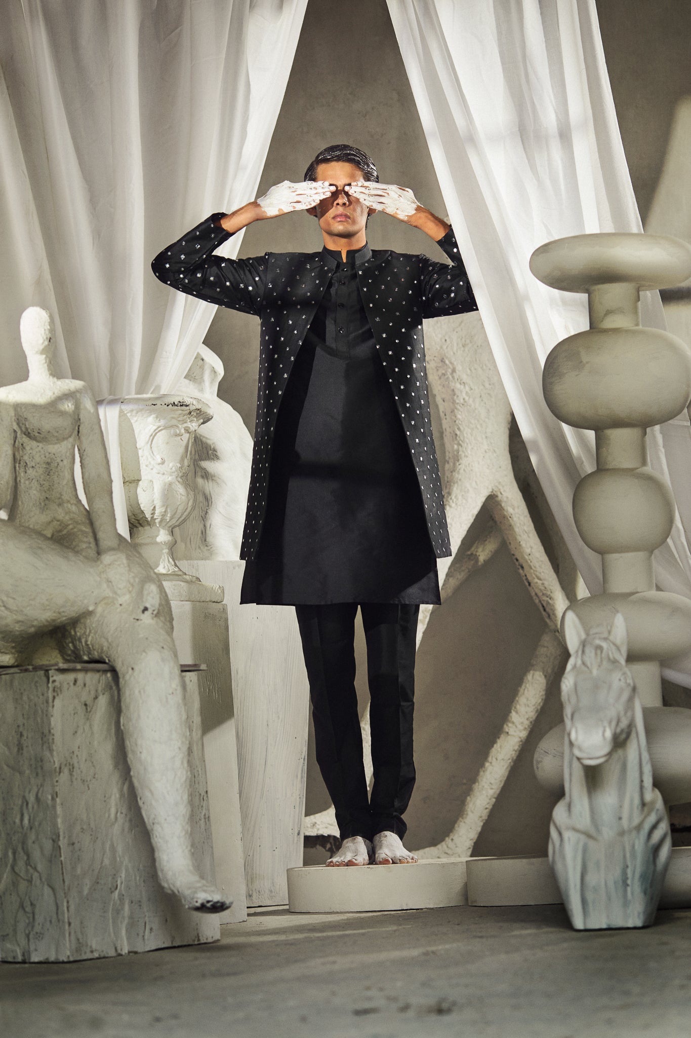Uns - Foil Mirror & Silk -Nehru Jacket Set