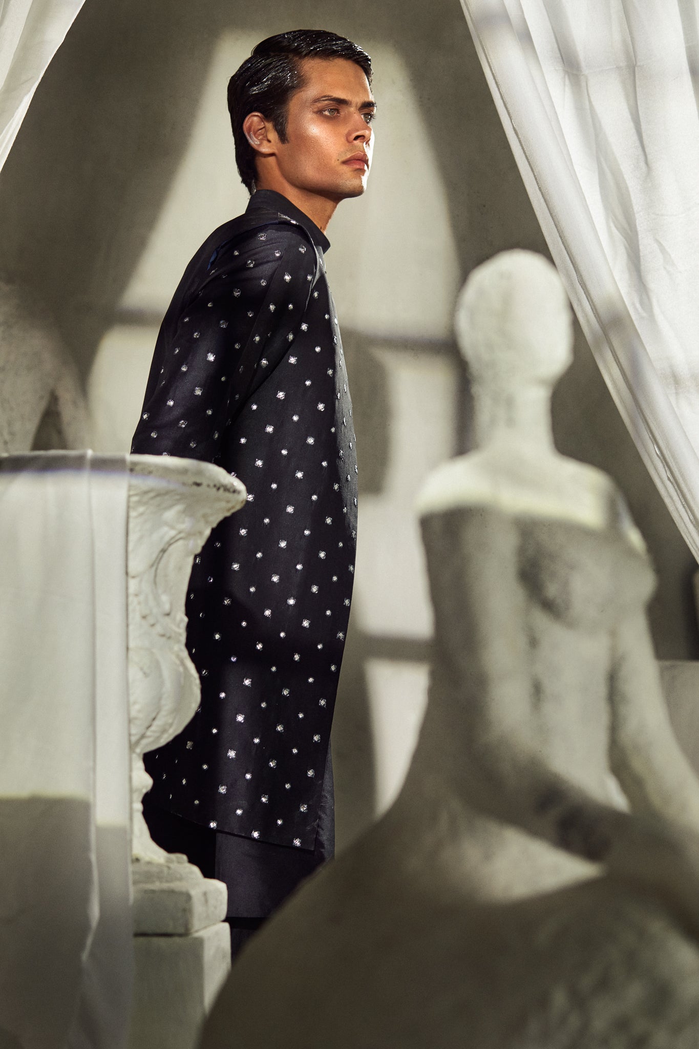Uns - Foil Mirror & Silk -Nehru Jacket Set
