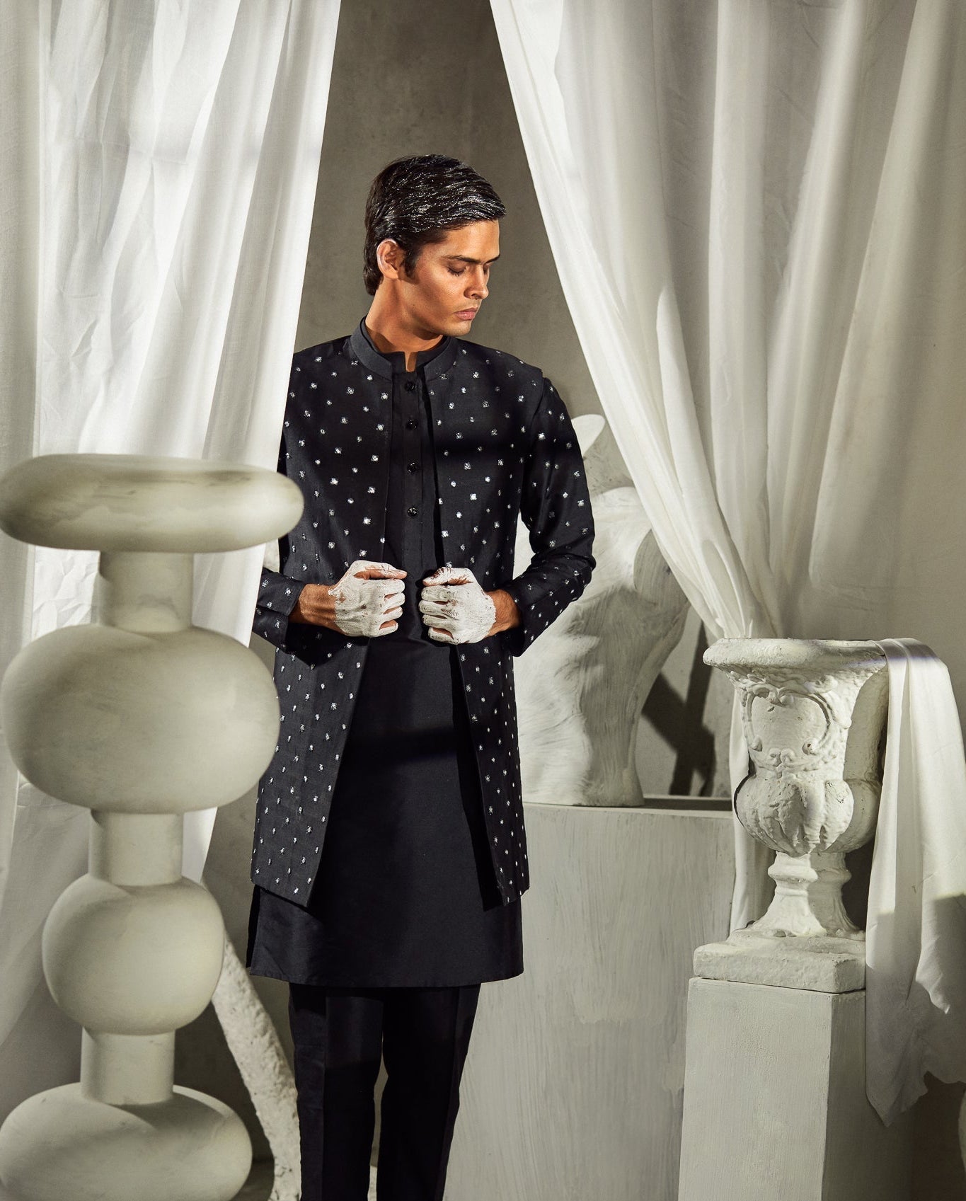 Uns - Foil Mirror & Silk -Nehru Jacket Set
