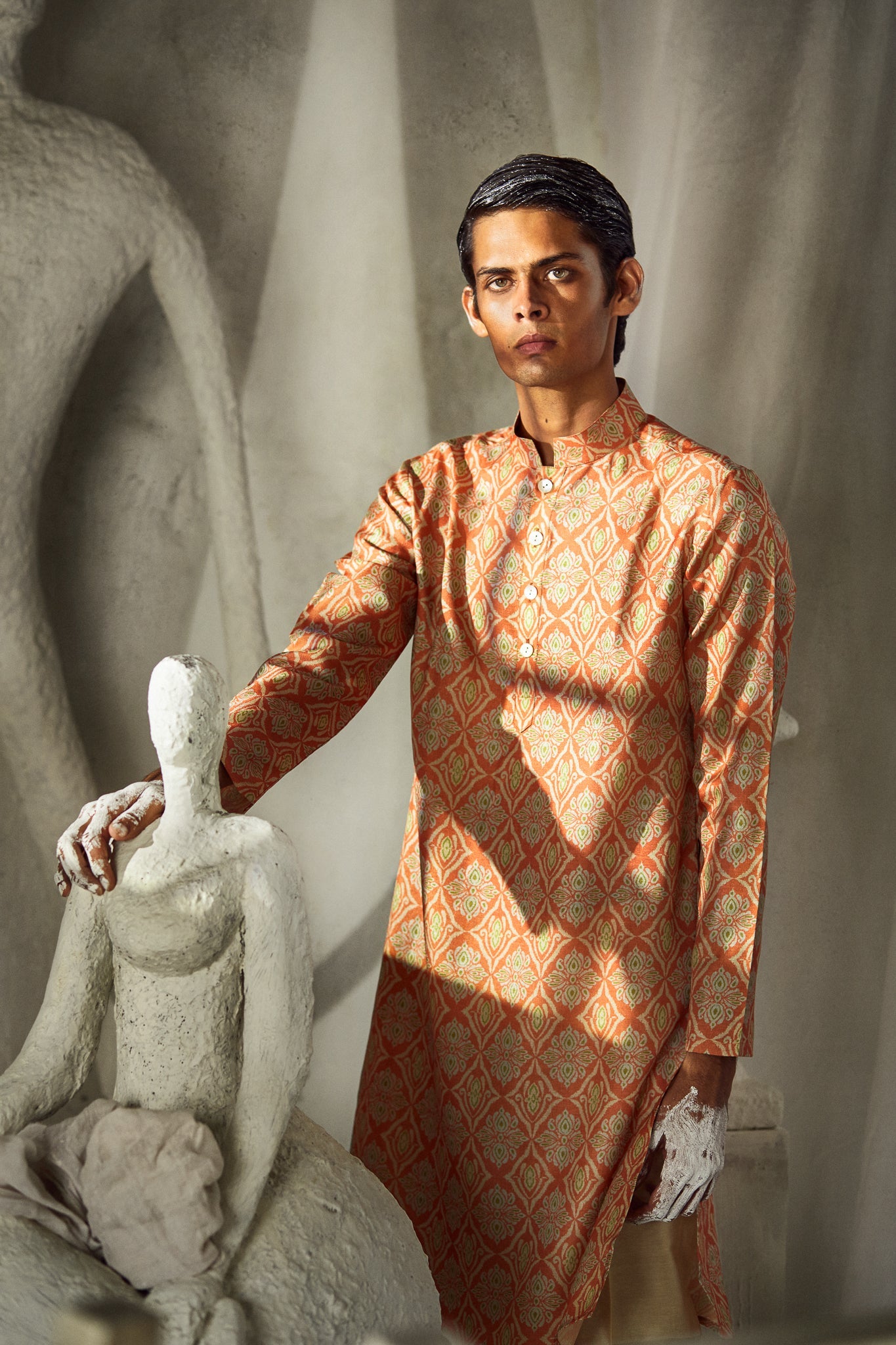 Orange Bloom - Silk Kurta