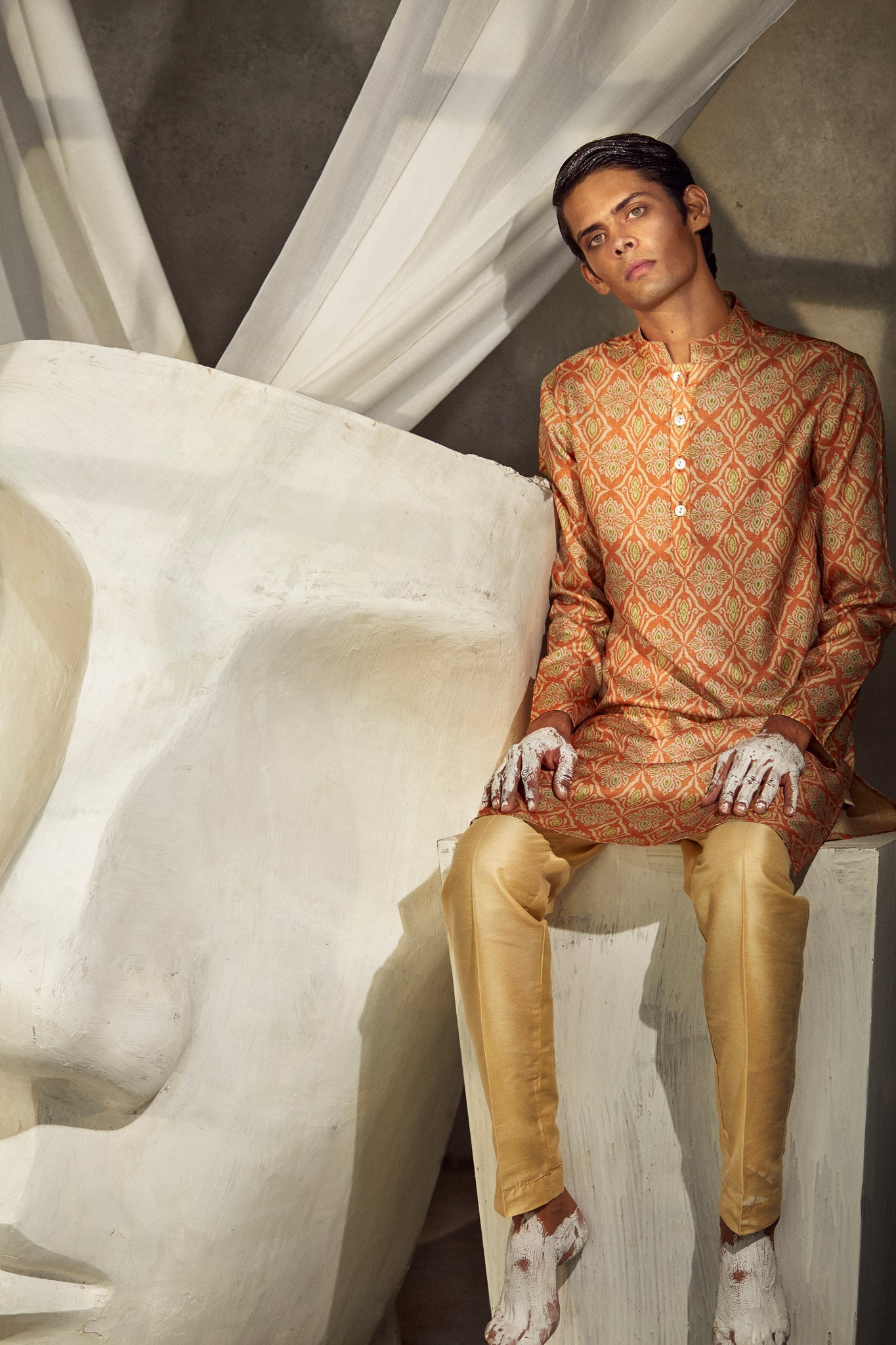 Orange Bloom - Silk Kurta