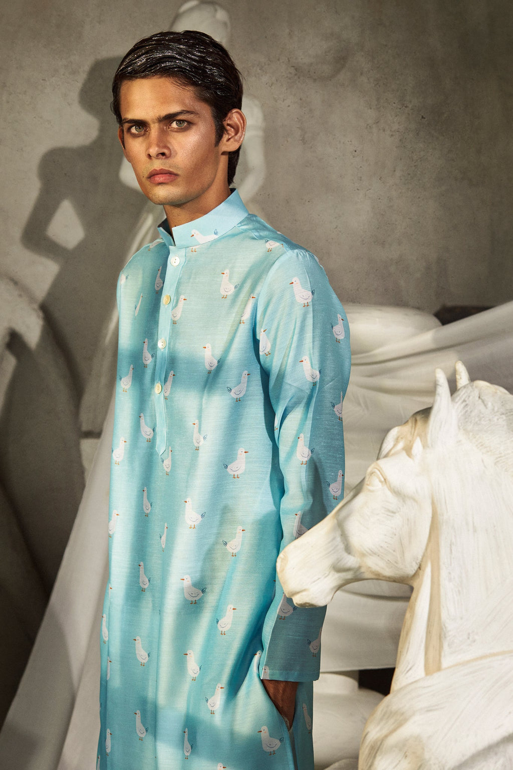 Sky White - Silk Kurta