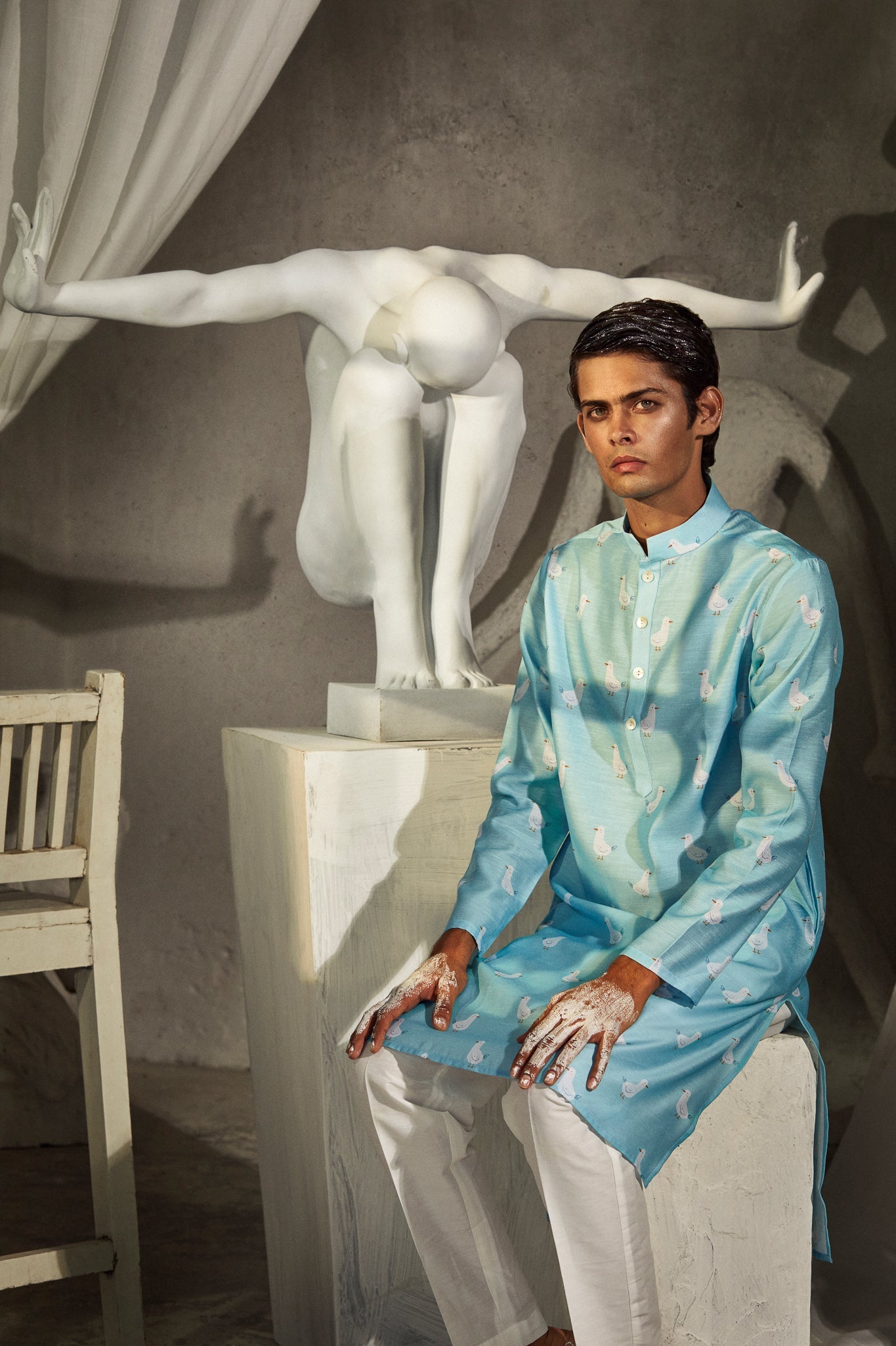 Sky White - Silk Kurta