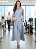 Cotton Buttoned Down Shirt Dress With Belt