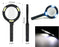 Magnifying glass with LED lighting and ergonomic handle.
