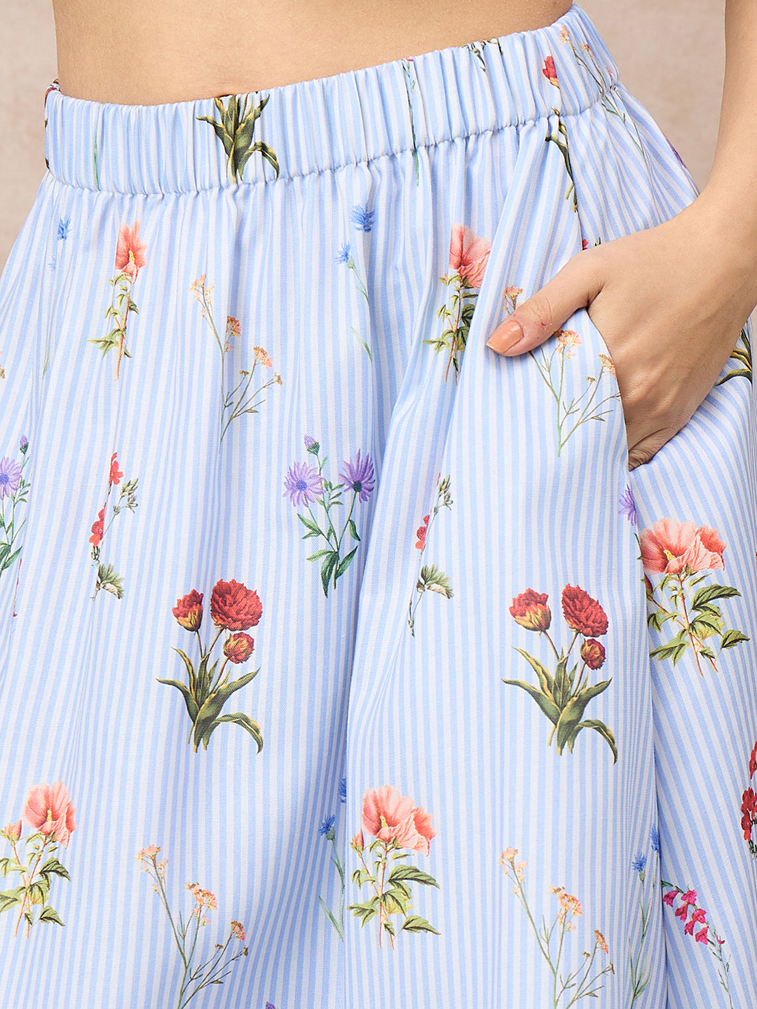 Pure Linen Printed Shirt With Skirt Set (with Lining)