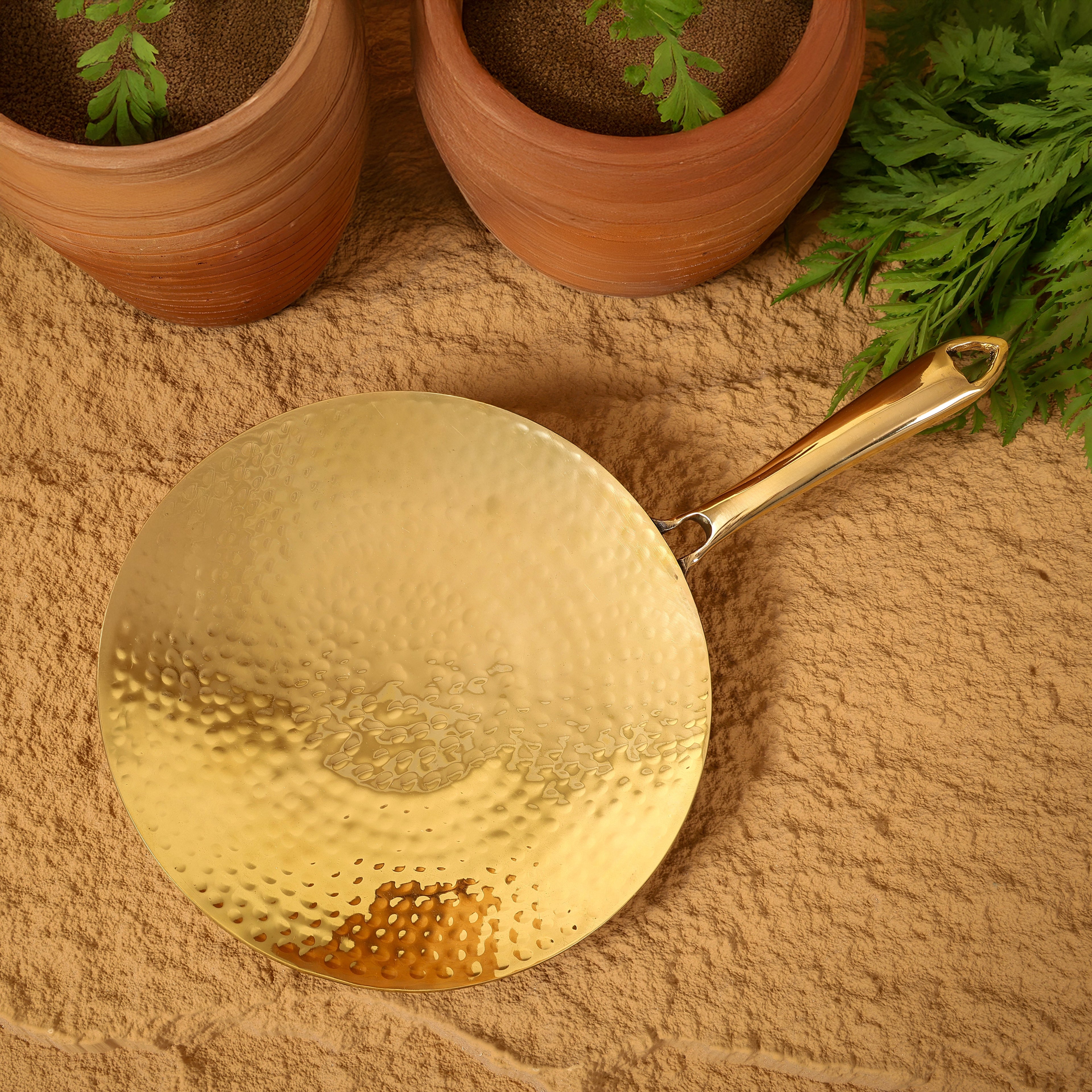 Hammered Brass Tawa with Brass Handle | Non-Toxic & Sustainable