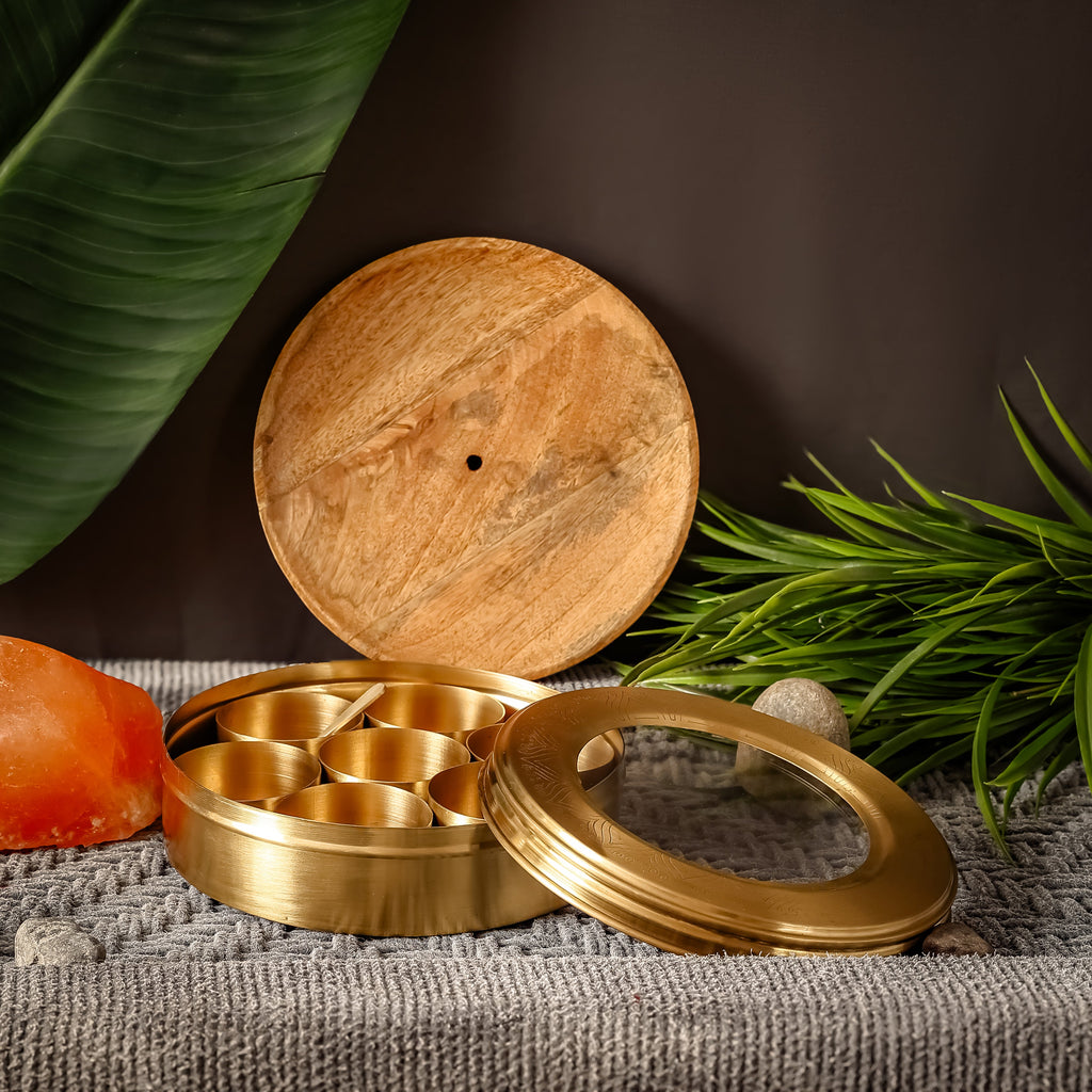 Brass Masala Box | Handcrafted | Toxin-Free & Sustainable | Traditional Spice Box
