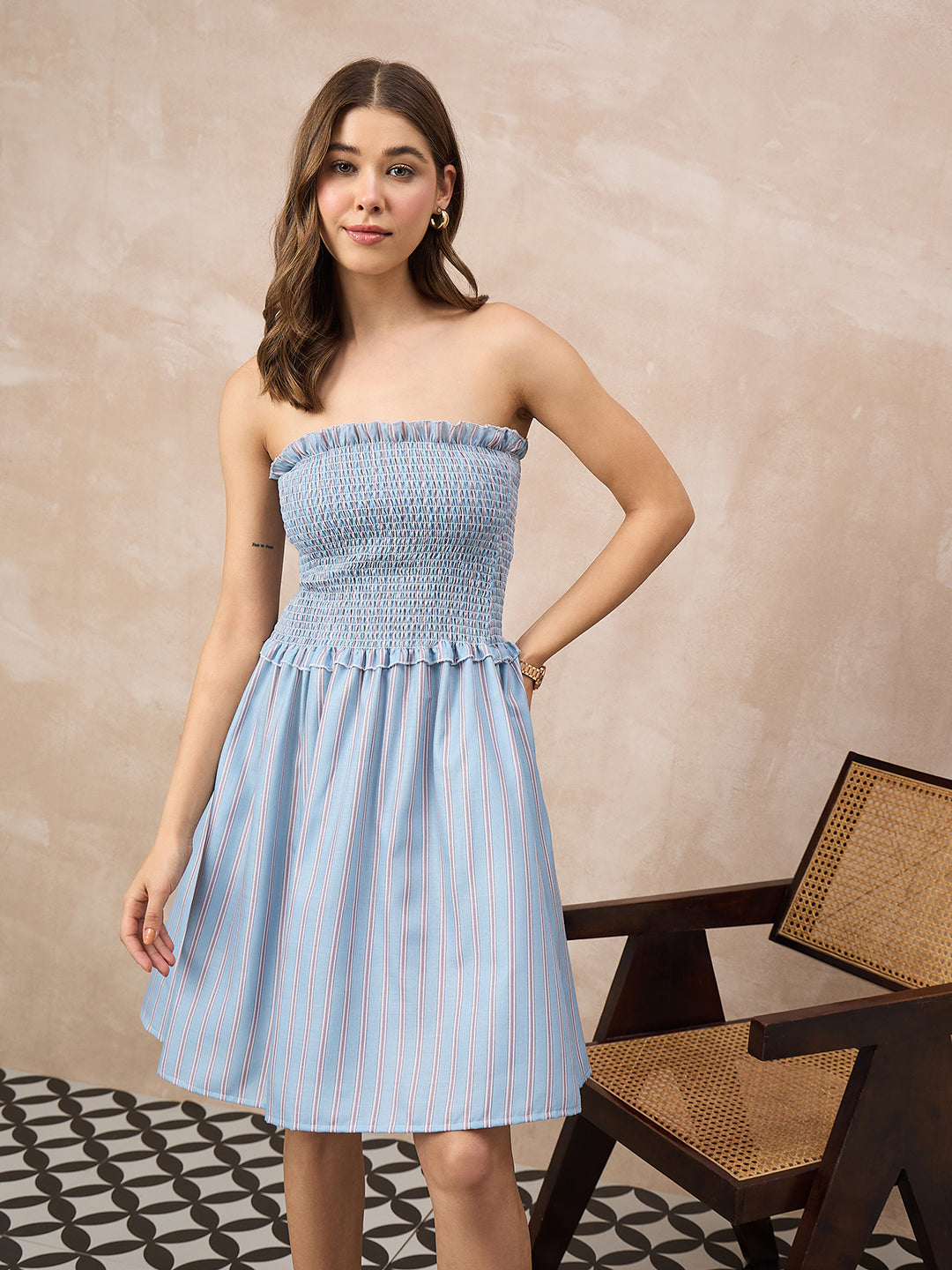Pure Linen Strapless Mini Dress (with Lining)