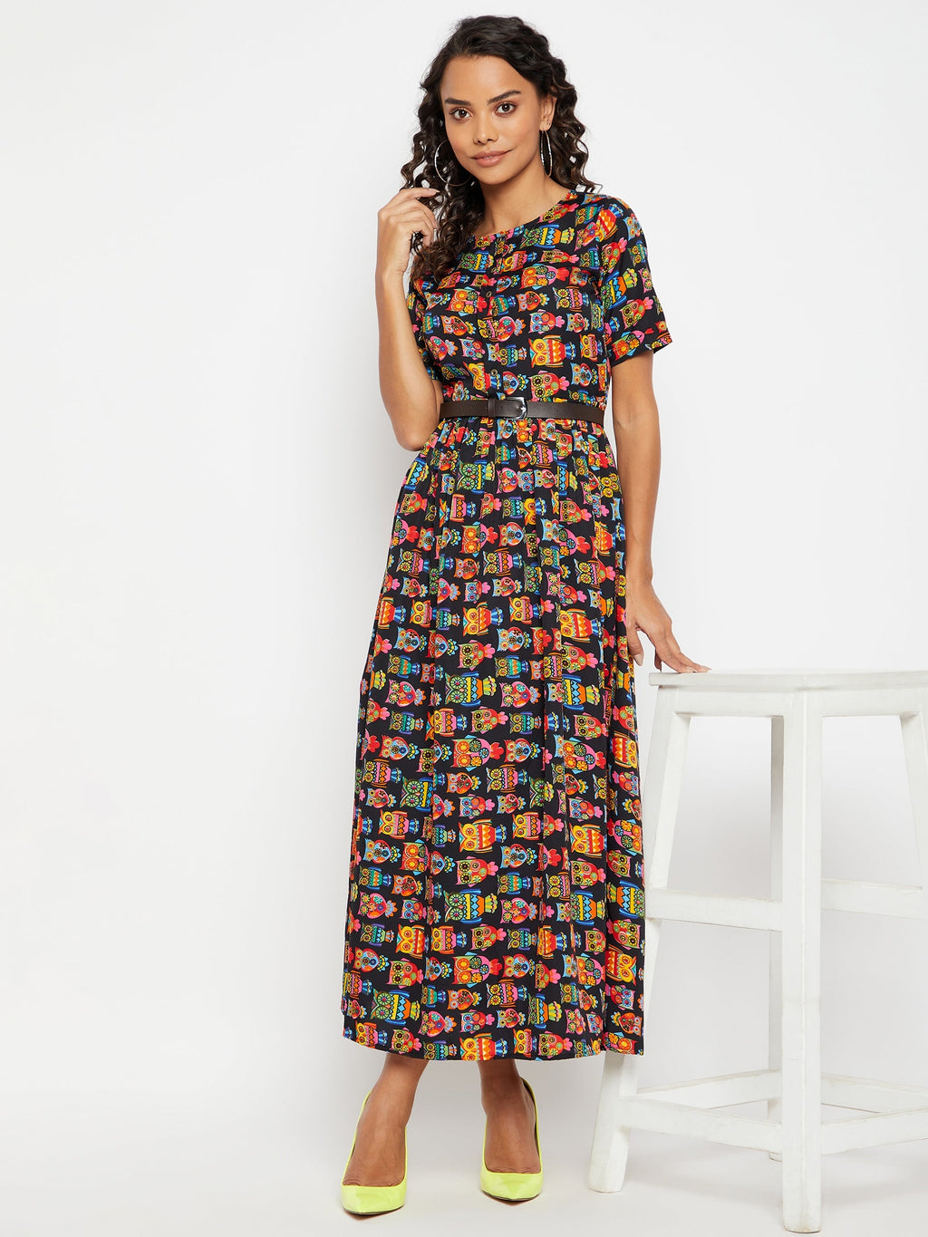 Printed Maxi Dress with Belt