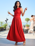 Stretchable Gathered Drop Waist Maxi Dress