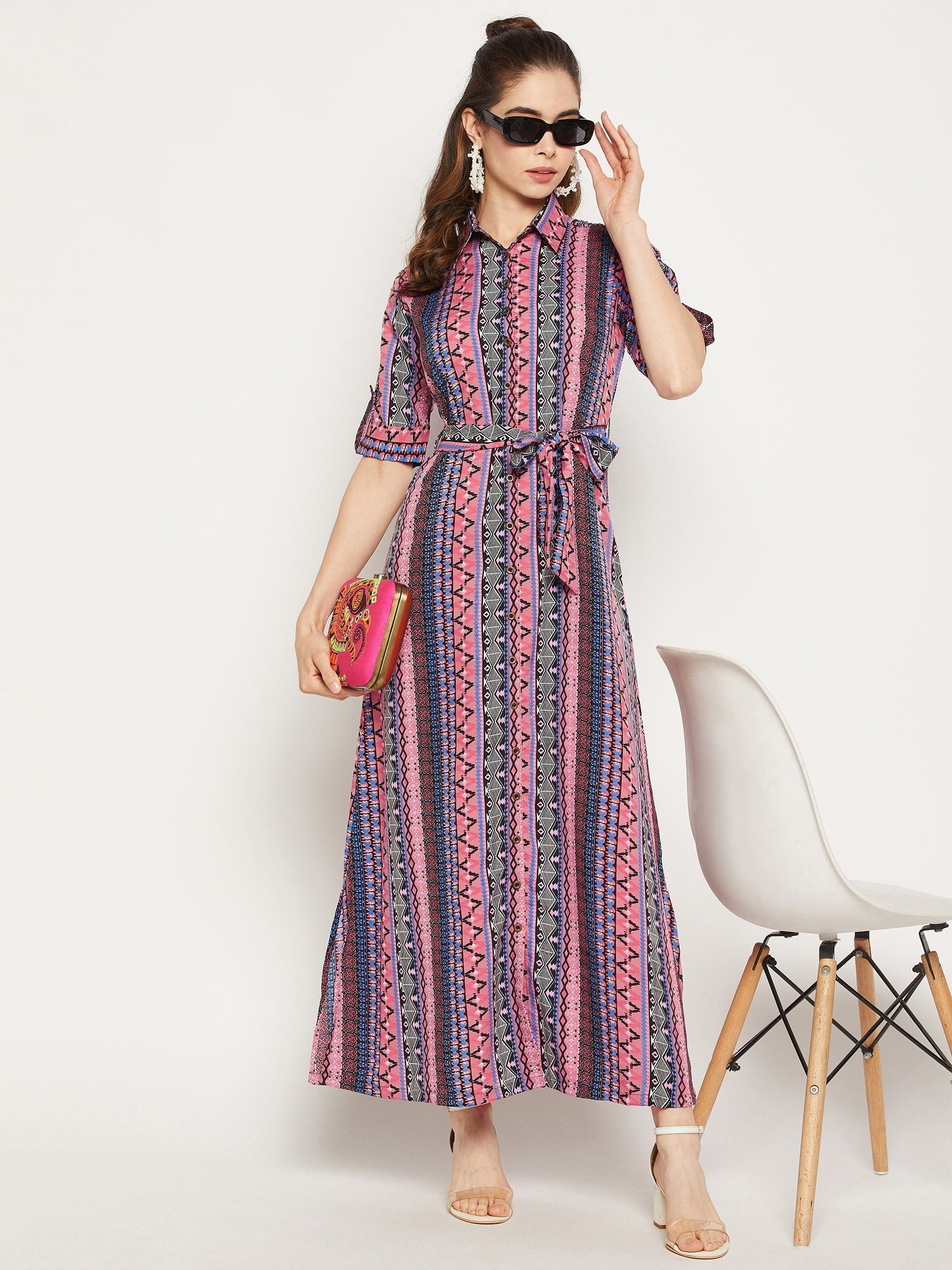 Collar Buttoned Down Shirt Maxi Dress