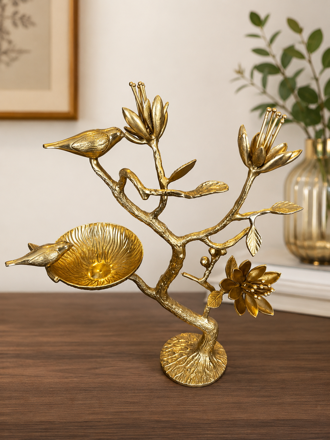 Handcrafted  Sparrow & Cherry Blossom Table Art  - 100% Made from Brass