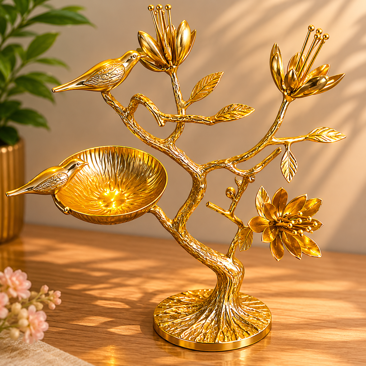 Handcrafted  Sparrow & Cherry Blossom Table Art  - 100% Made from Brass