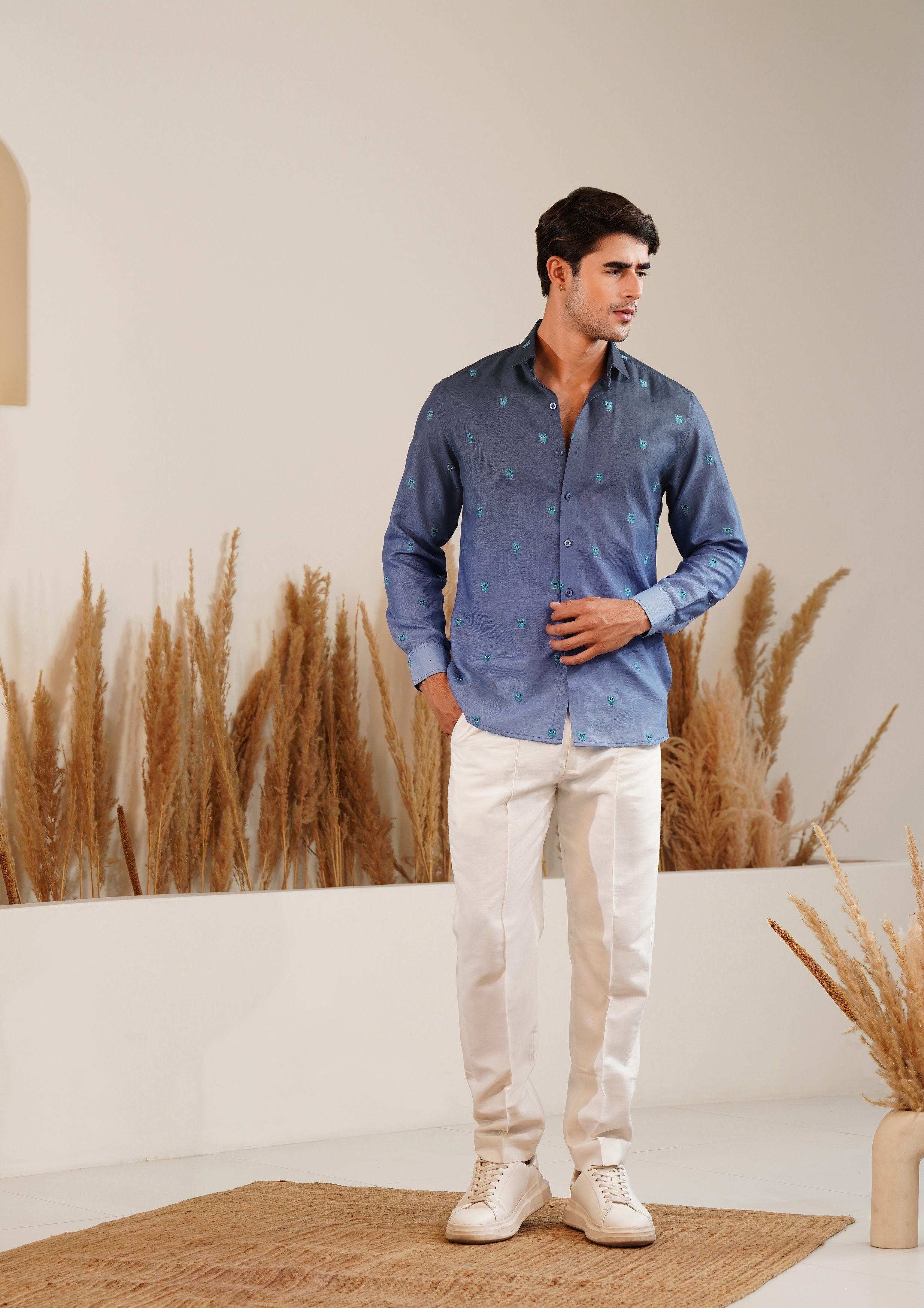 Owl Hour - Embroidery Linen Shirt