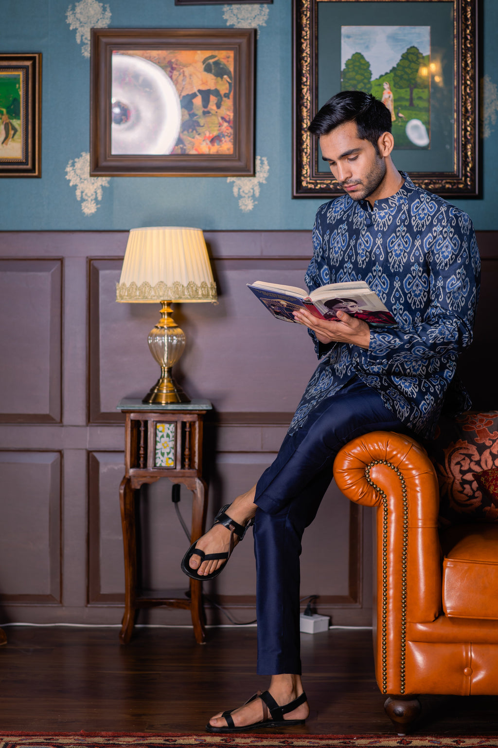 Blue Hues - Printed Silk Bandhgala