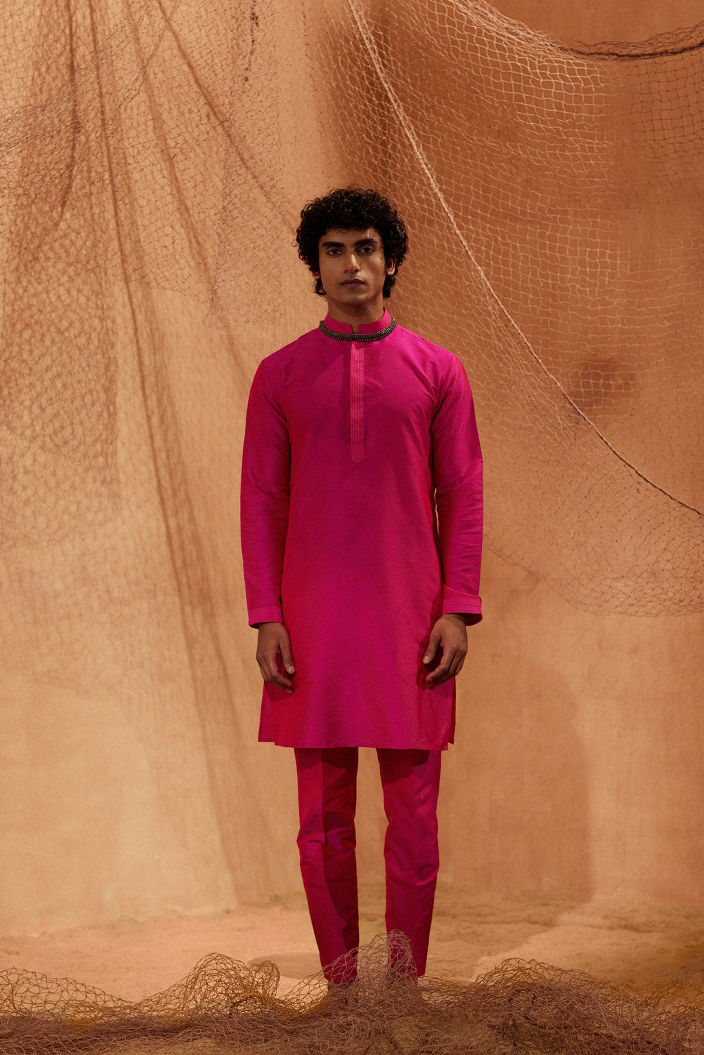 Dark Pink - Tagai Silk Kurta Set