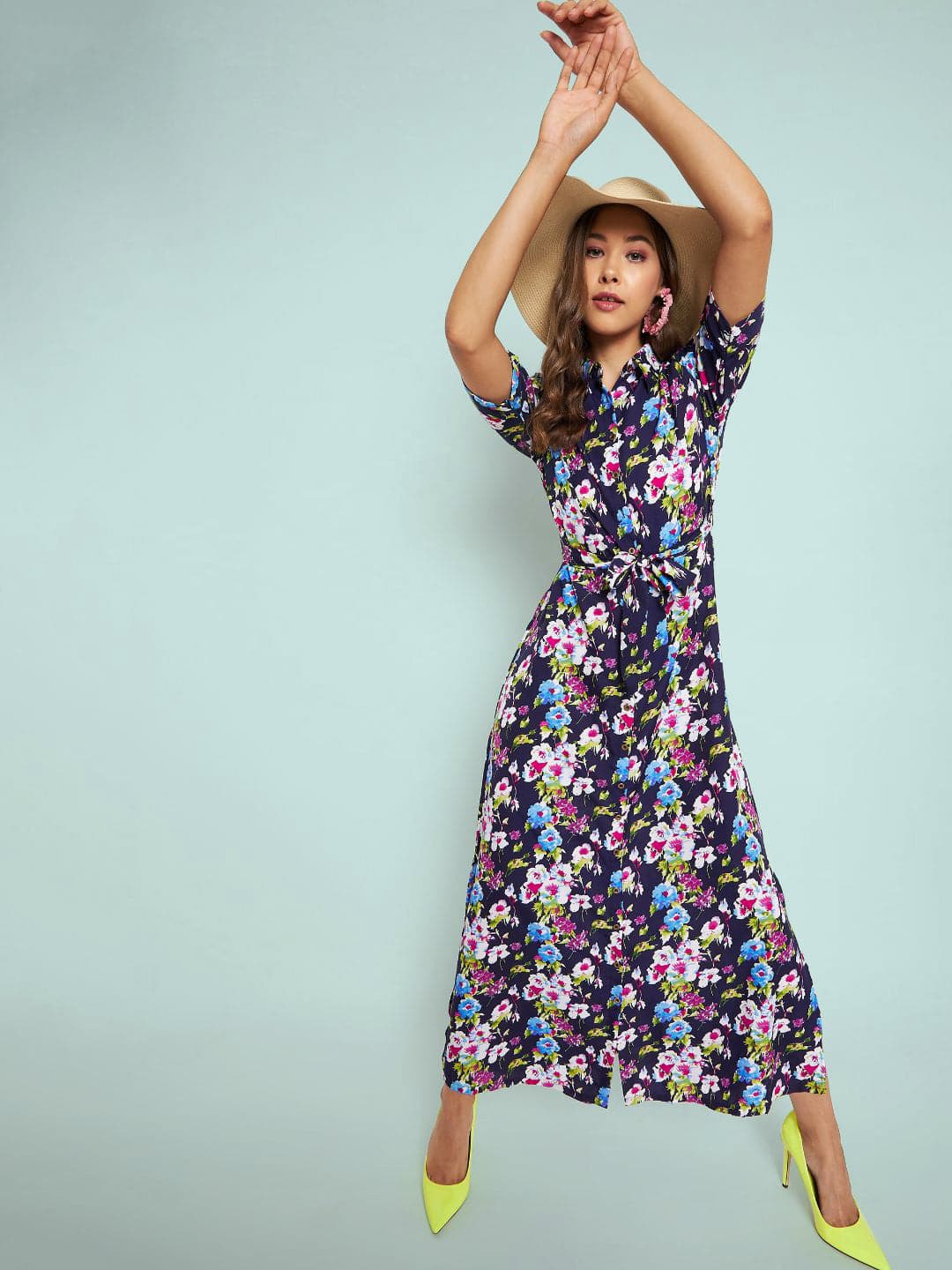 Collar Buttoned Down Shirt Maxi Dress
