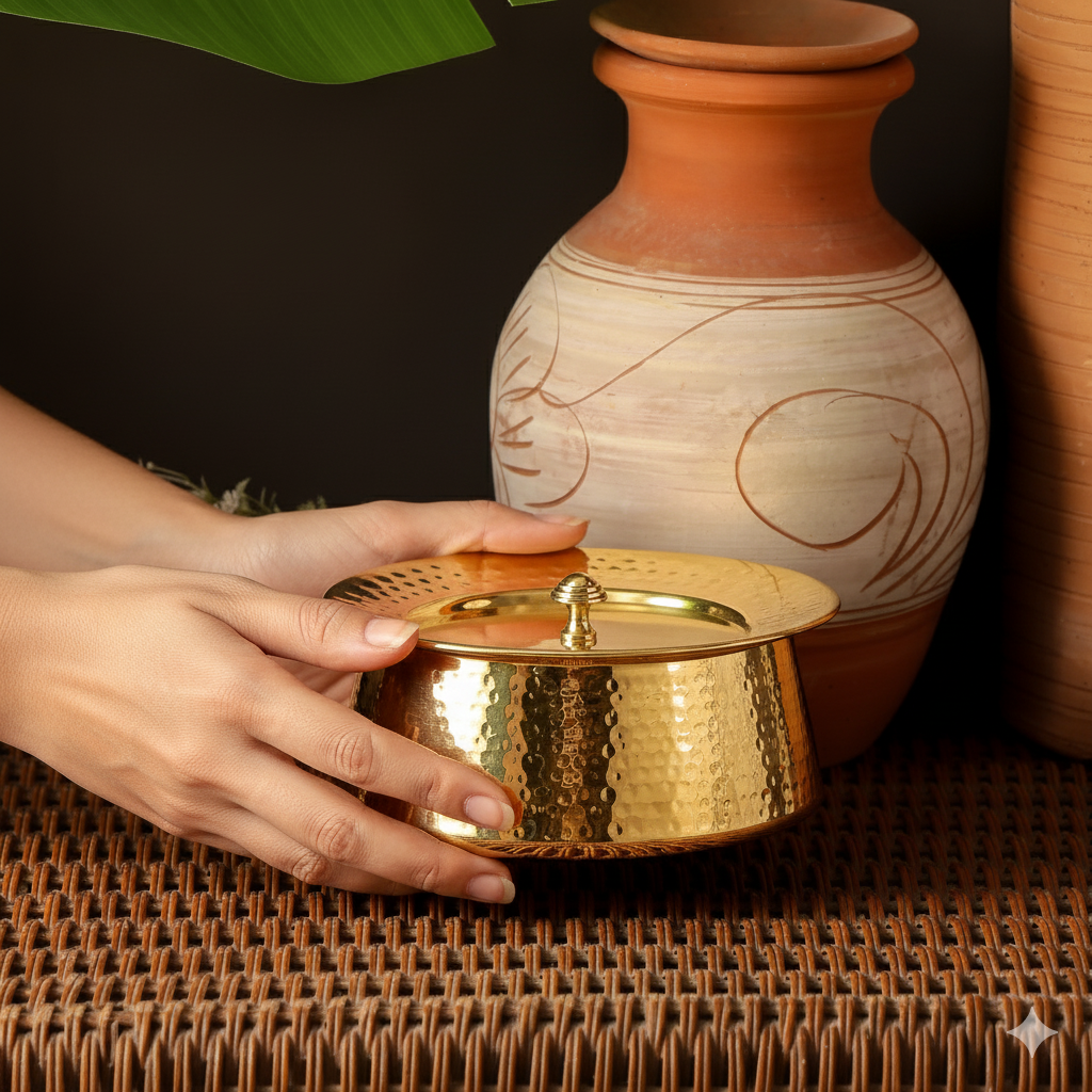 Brass Handi with Lid | Hammered Design |Traditional Cookware | Naturally Non-Toxic & Sustainable
