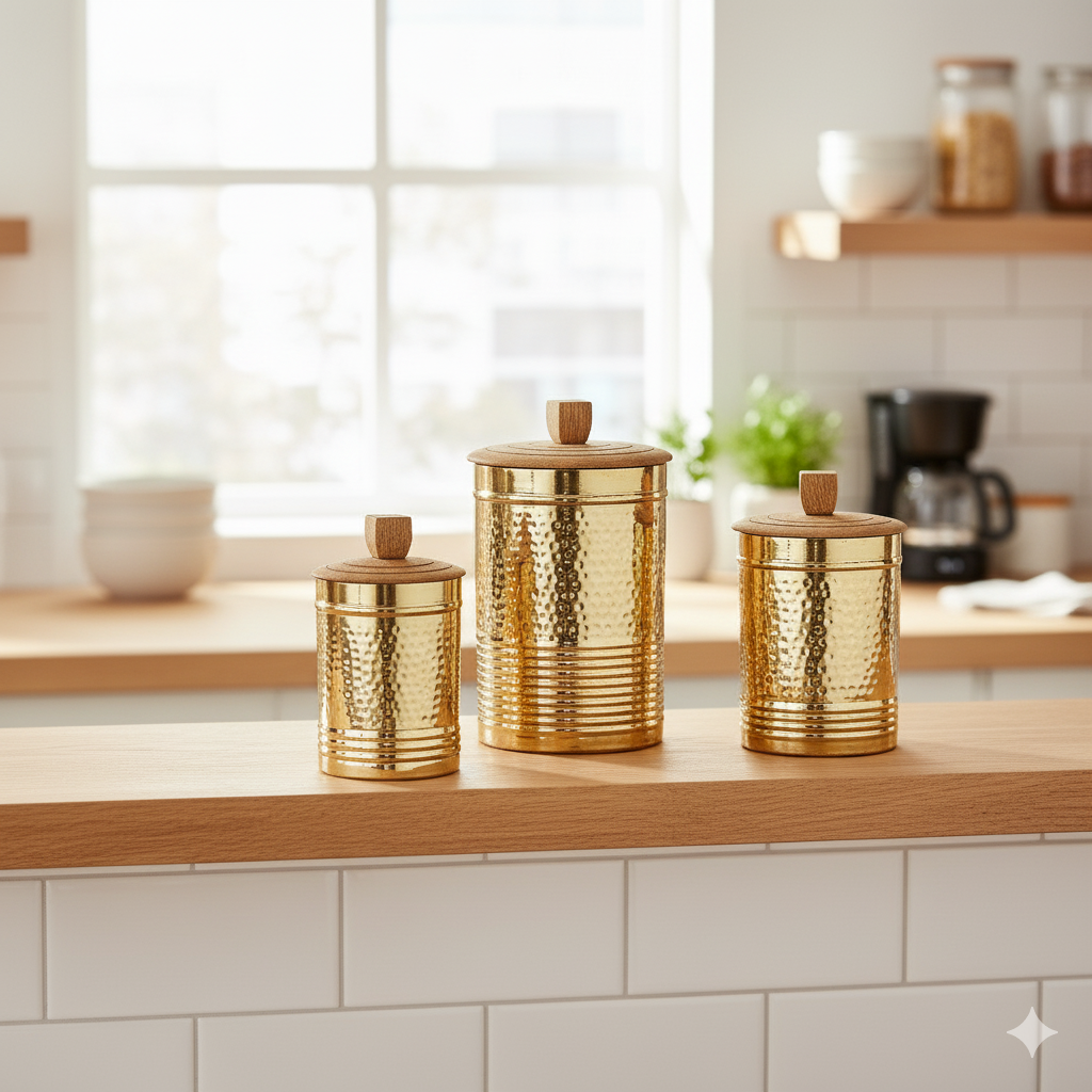 Brass Containers with Wooden Lid | Toxin-Free Food Storage | Handcrafted & Sustainable