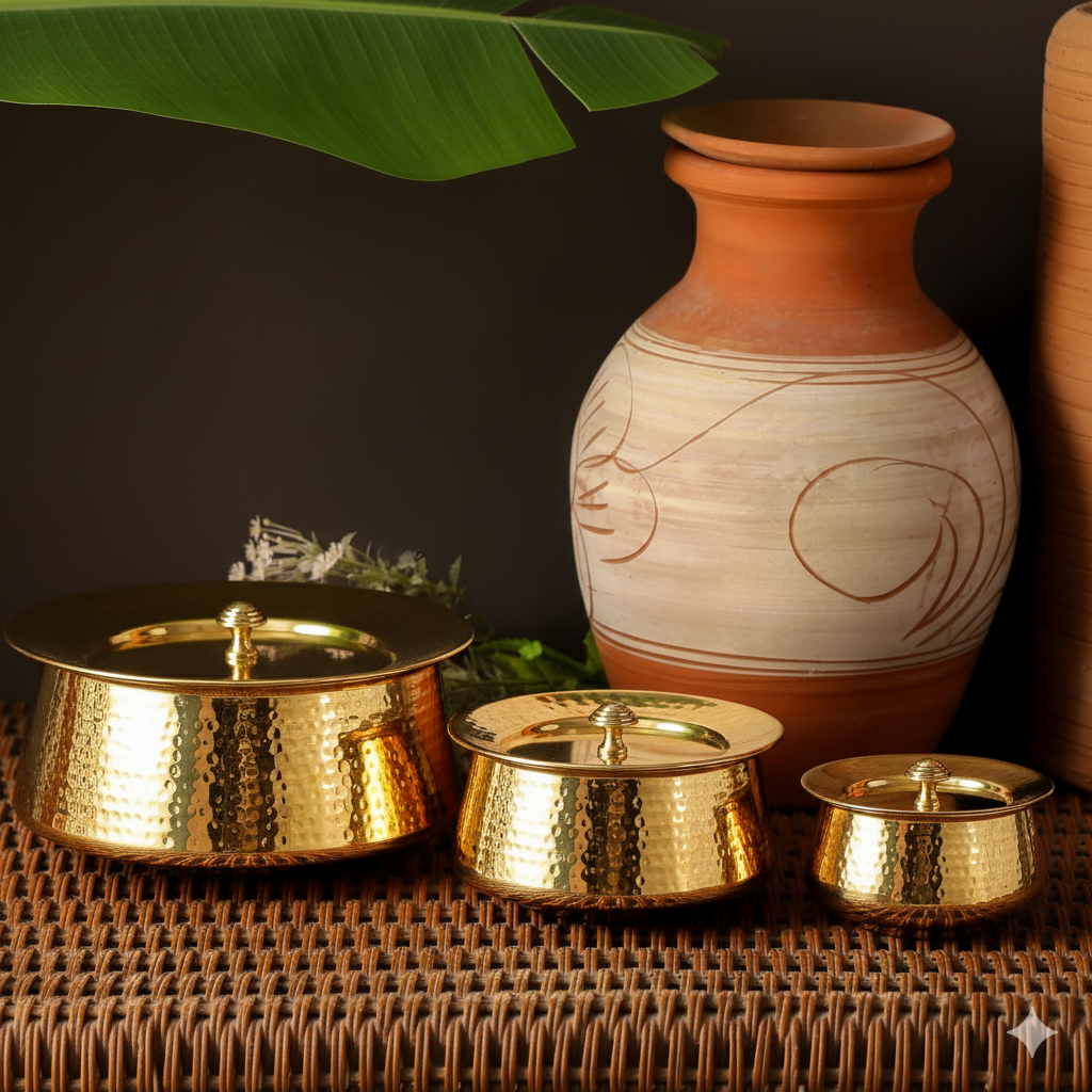 Brass Handi with Lid | Hammered Design |Traditional Cookware | Naturally Non-Toxic & Sustainable