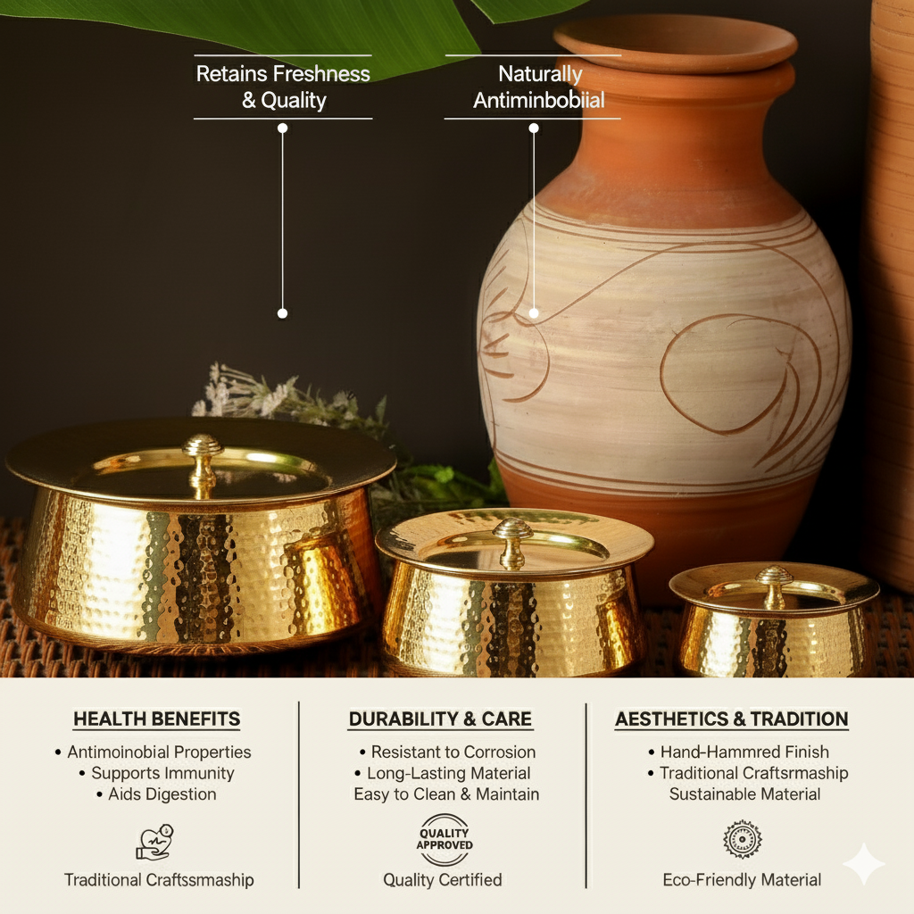 Brass Handi with Lid | Hammered Design |Traditional Cookware | Naturally Non-Toxic & Sustainable