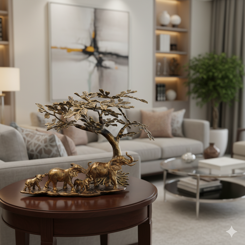 Elephant Family with Tree  - 100% MADE FROM BRASS