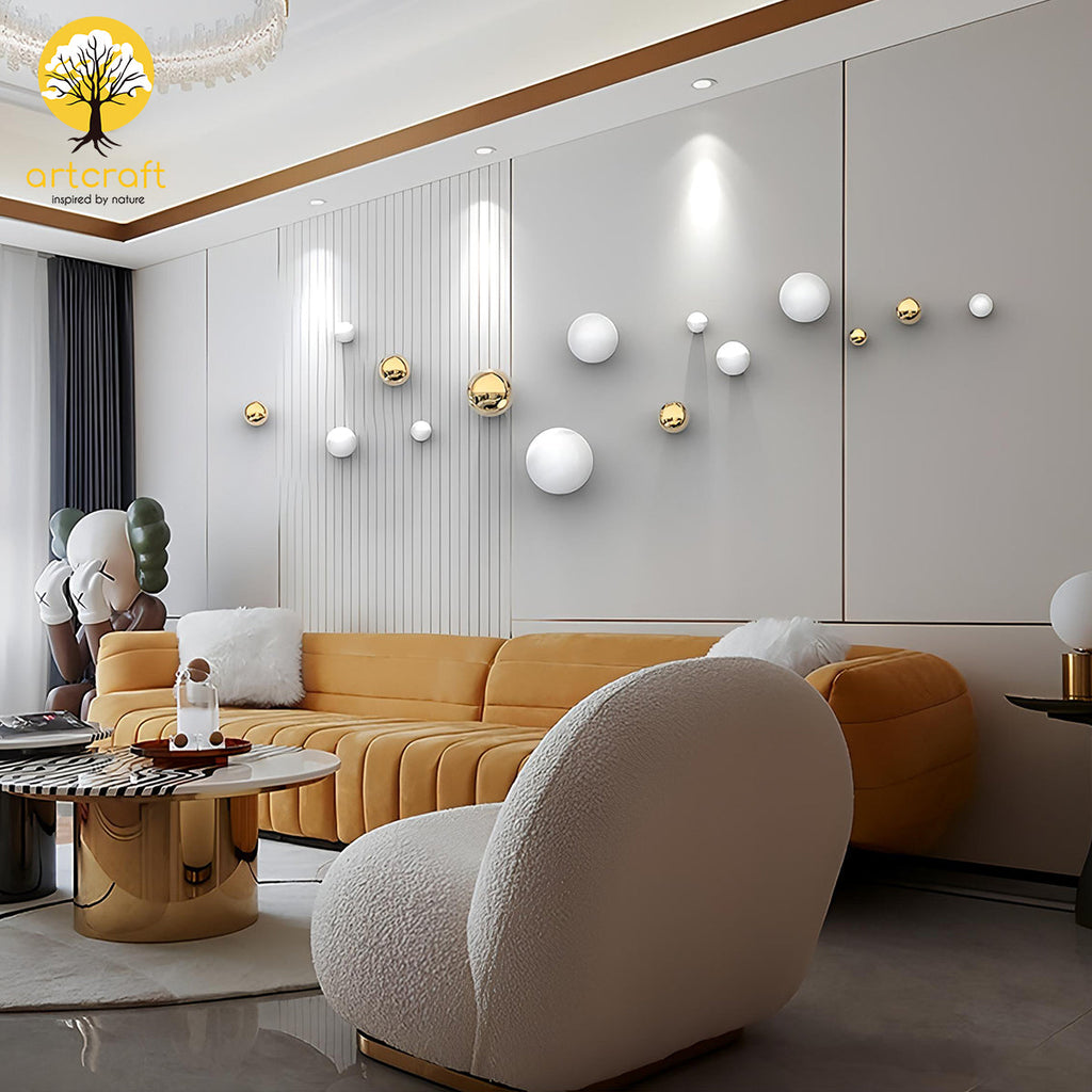 WHITE & GOLD SPHERICAL BALLS WALL HANGING - 100% MADE IN BRASS