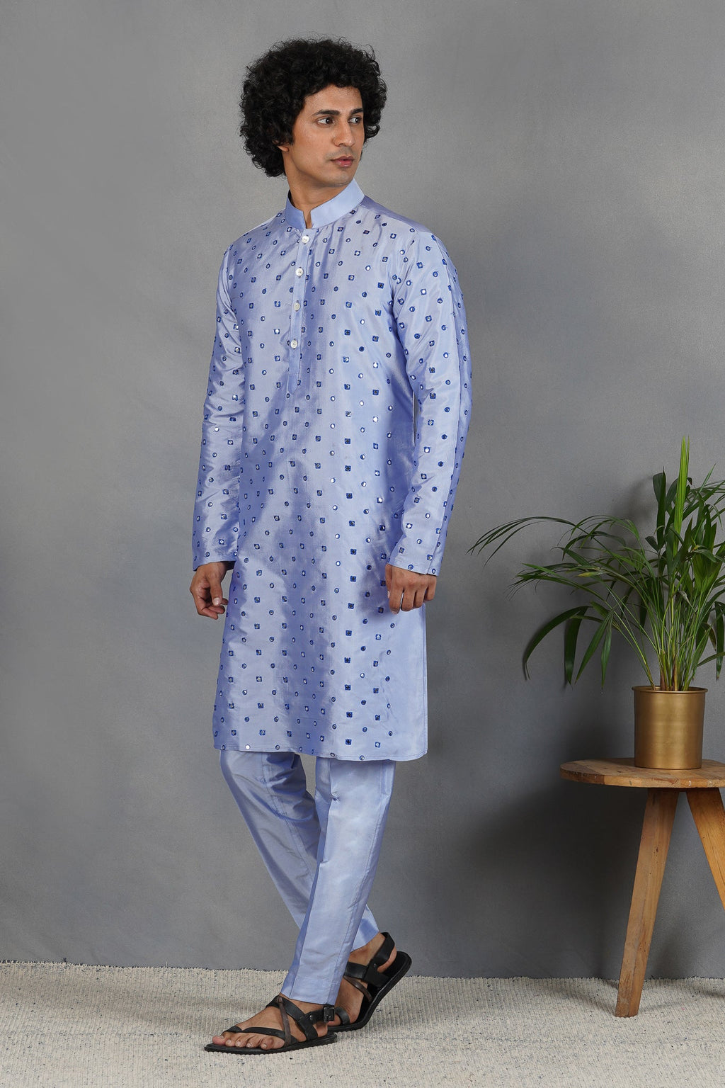 Halka Neela - Foil Mirror & Silk - Kurta Set