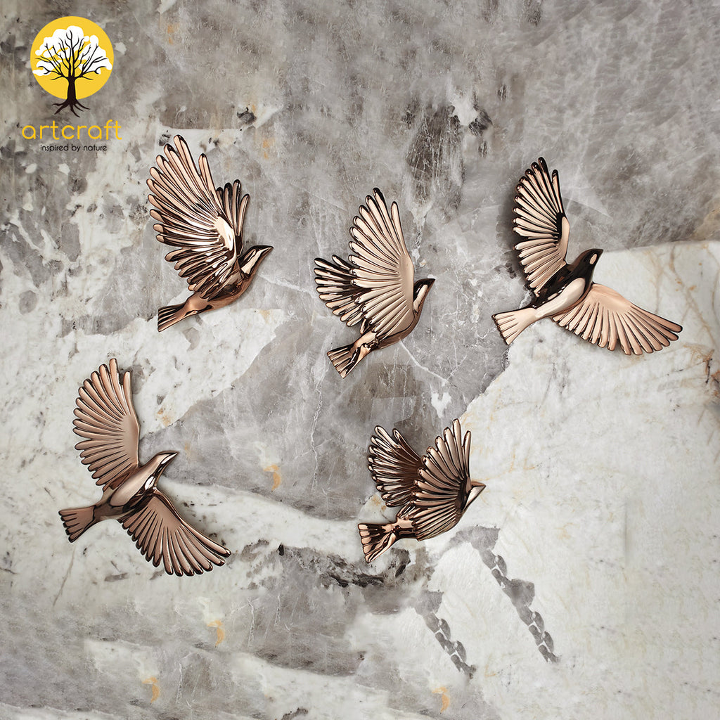 Rose Gold Seagulls - Flying Birds - 100% Made From Brass