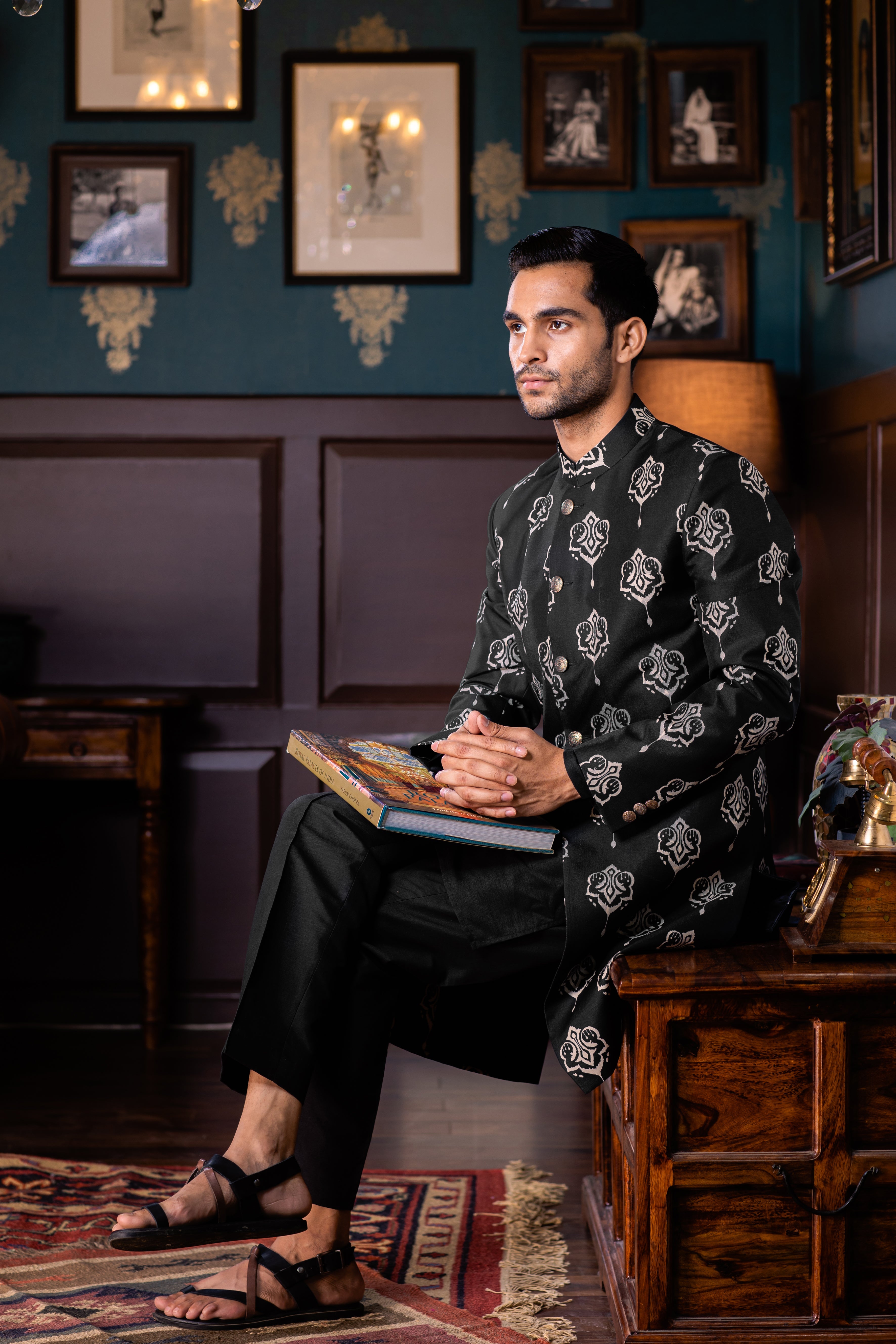 The Luxe Sleek - Printed Silk Achkan Set