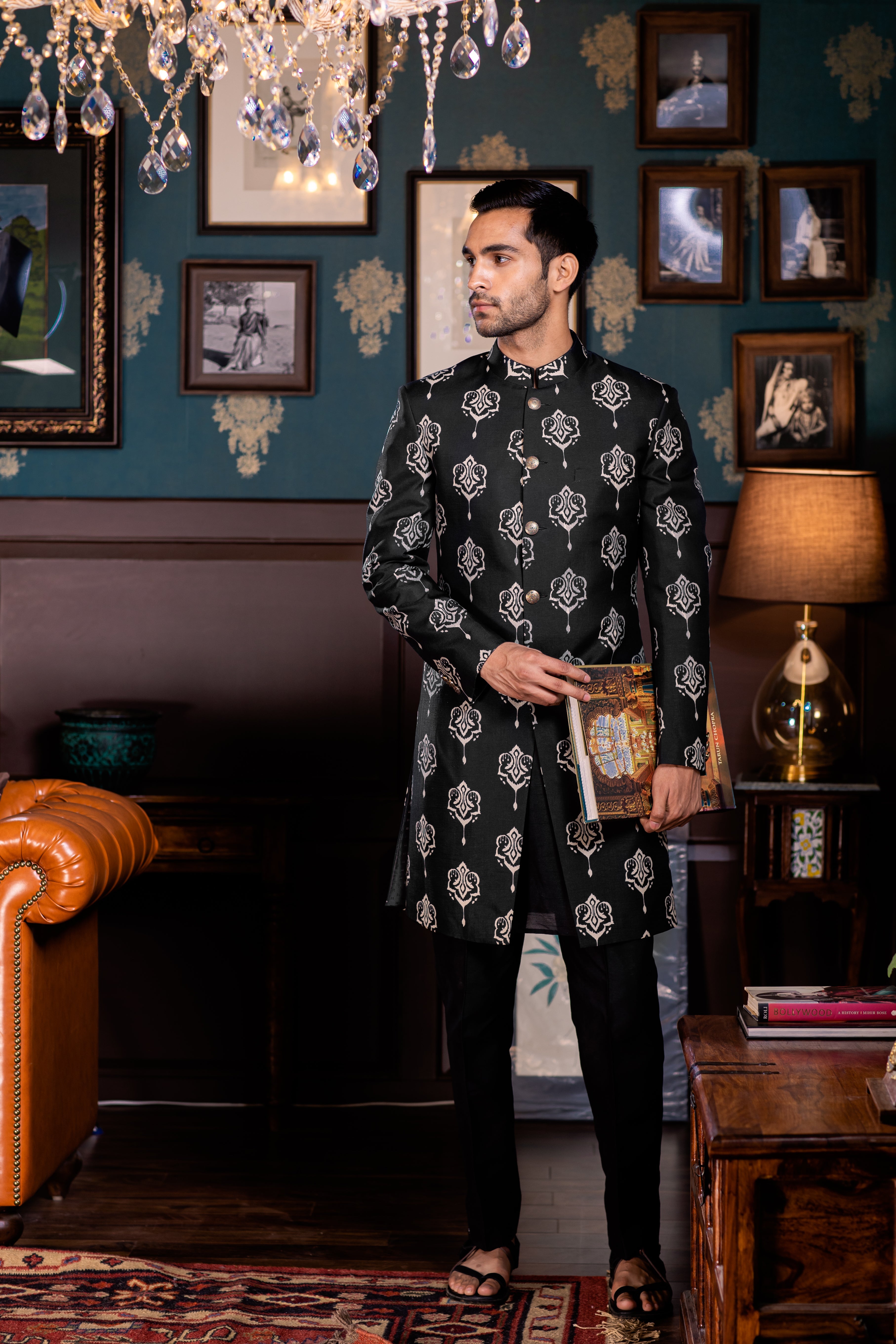 The Luxe Sleek - Printed Silk Achkan Set