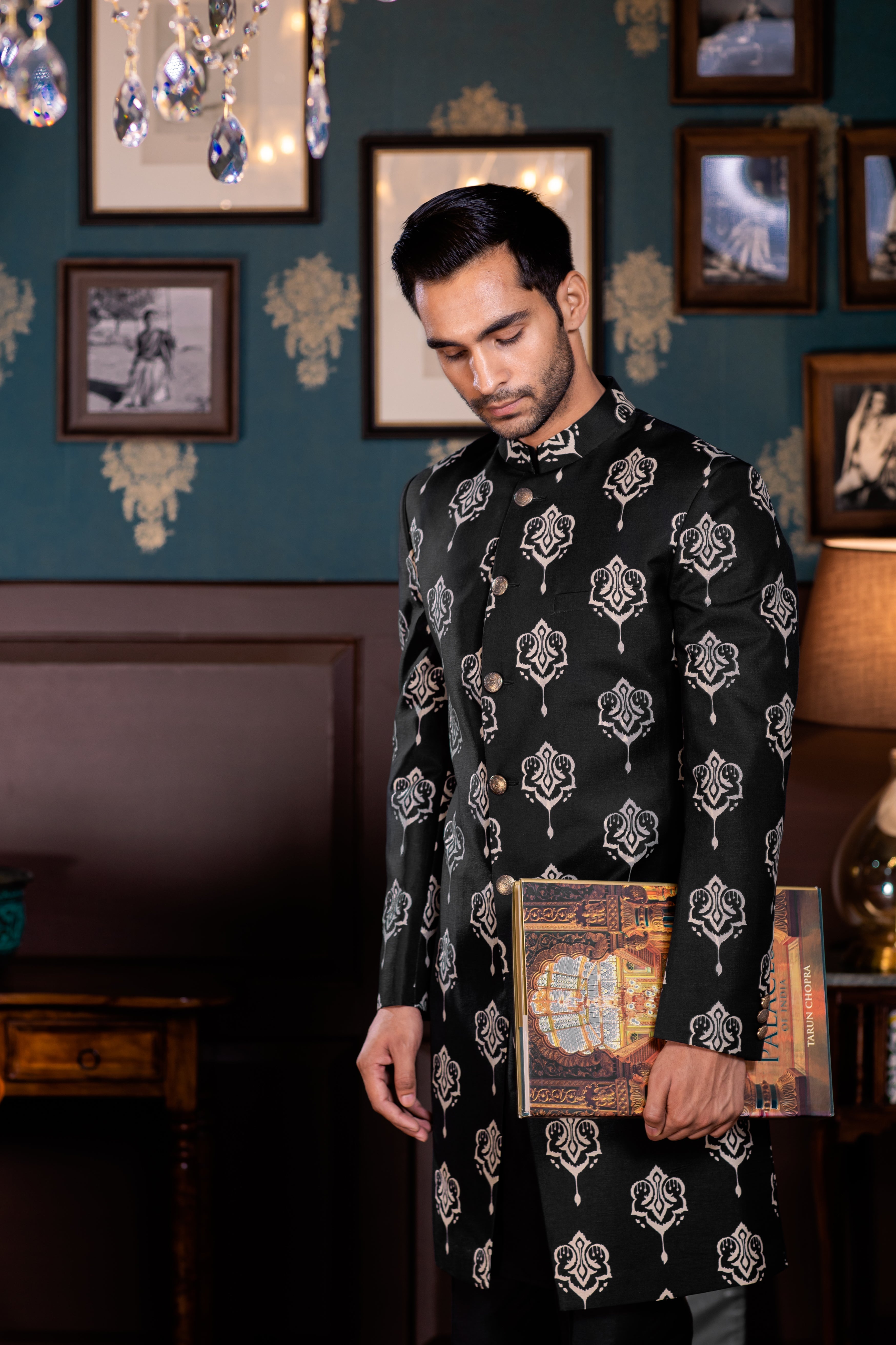 The Luxe Sleek - Printed Silk Achkan Set