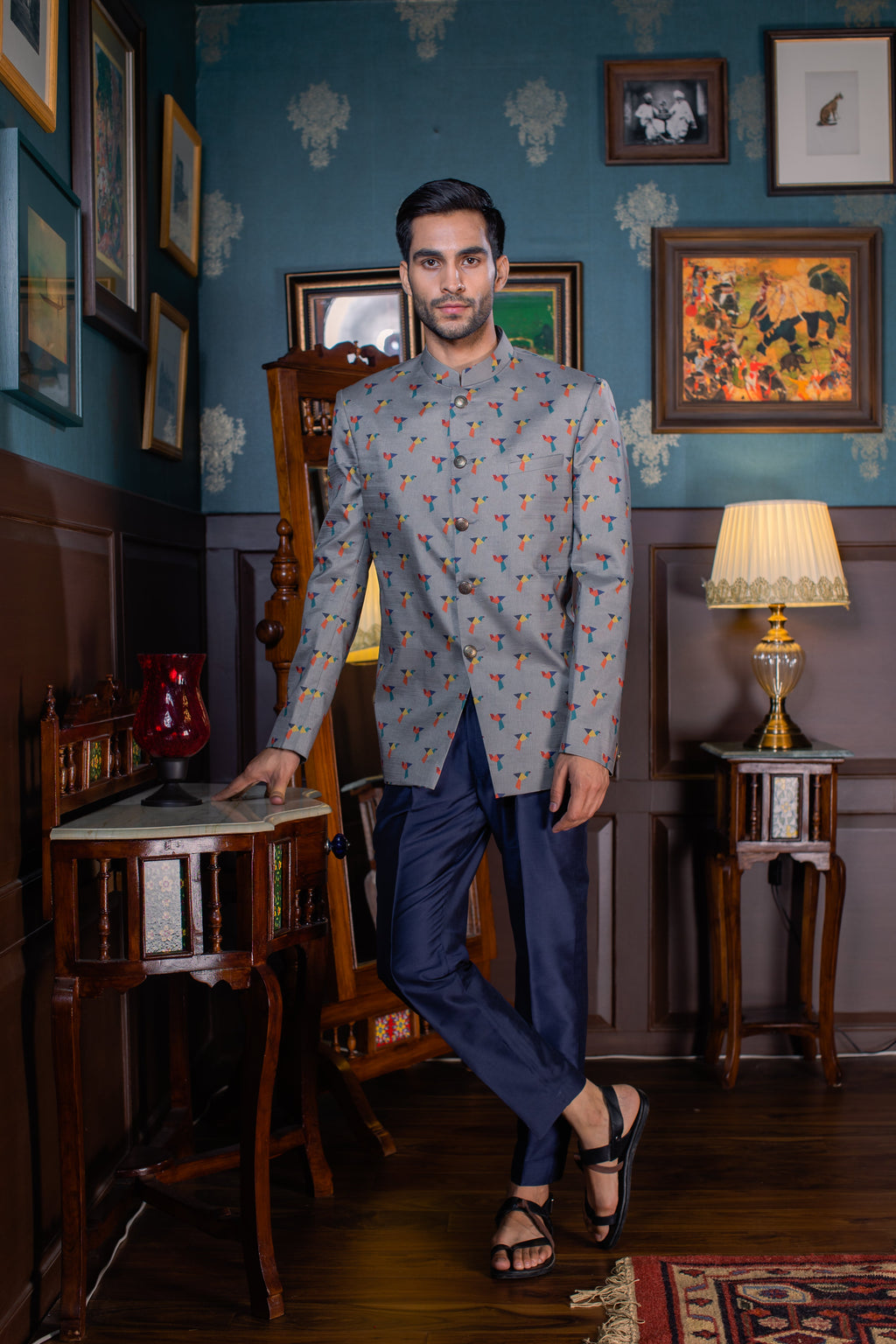 Birds of Paradise - Mulberry Silk Bandhgala
