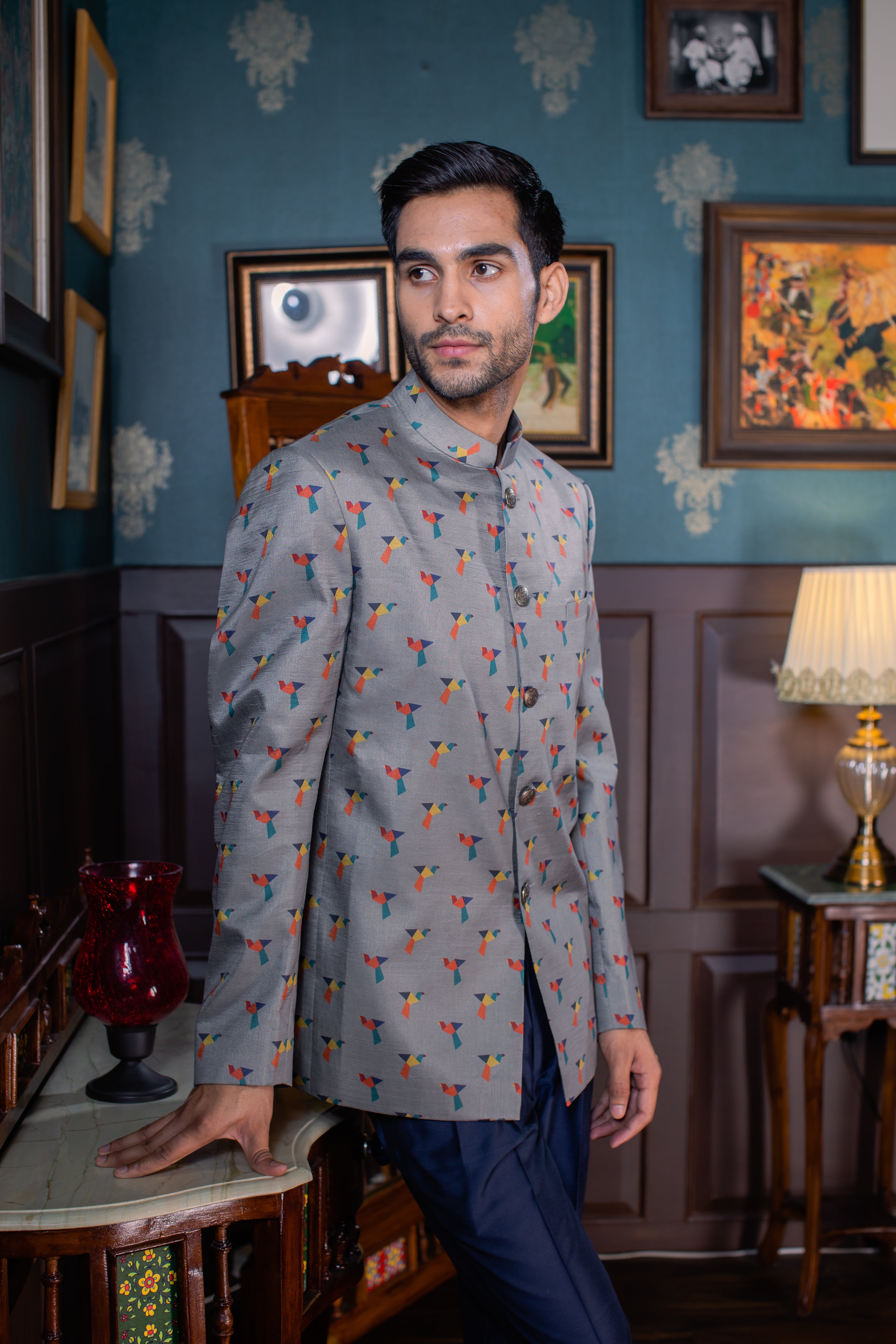 Birds of Paradise - Mulberry Silk Bandhgala