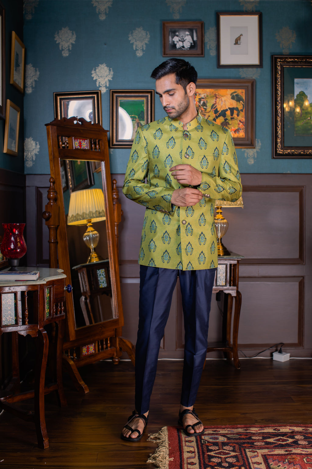 Lush - Printed  Silk Bandhgala