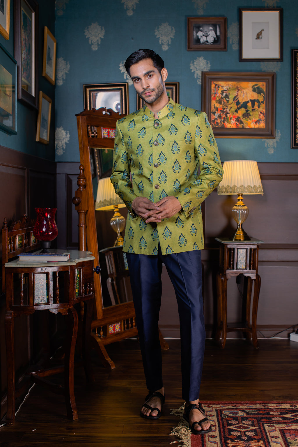 Lush - Printed  Silk Bandhgala