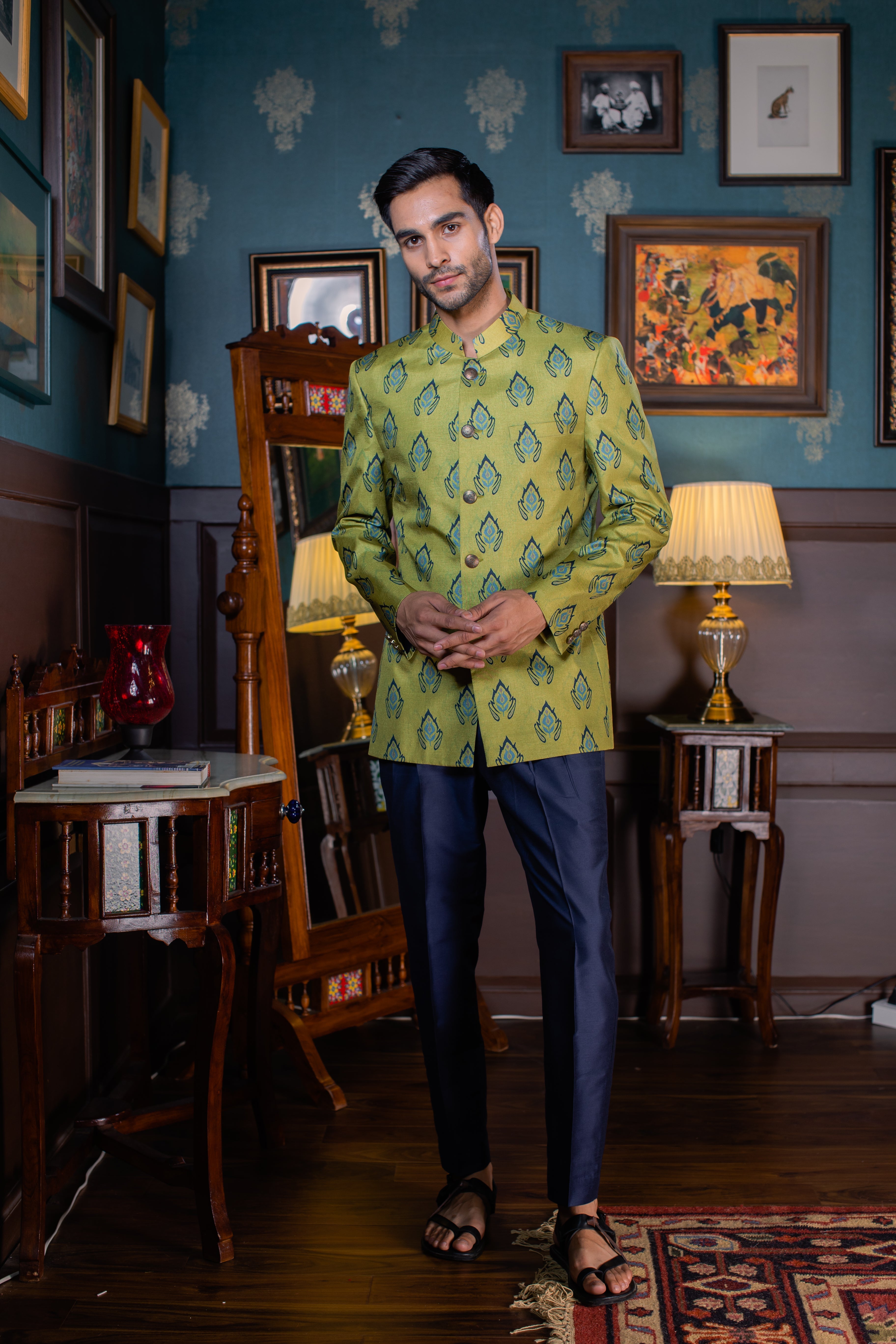 Lush - Printed  Silk Bandhgala