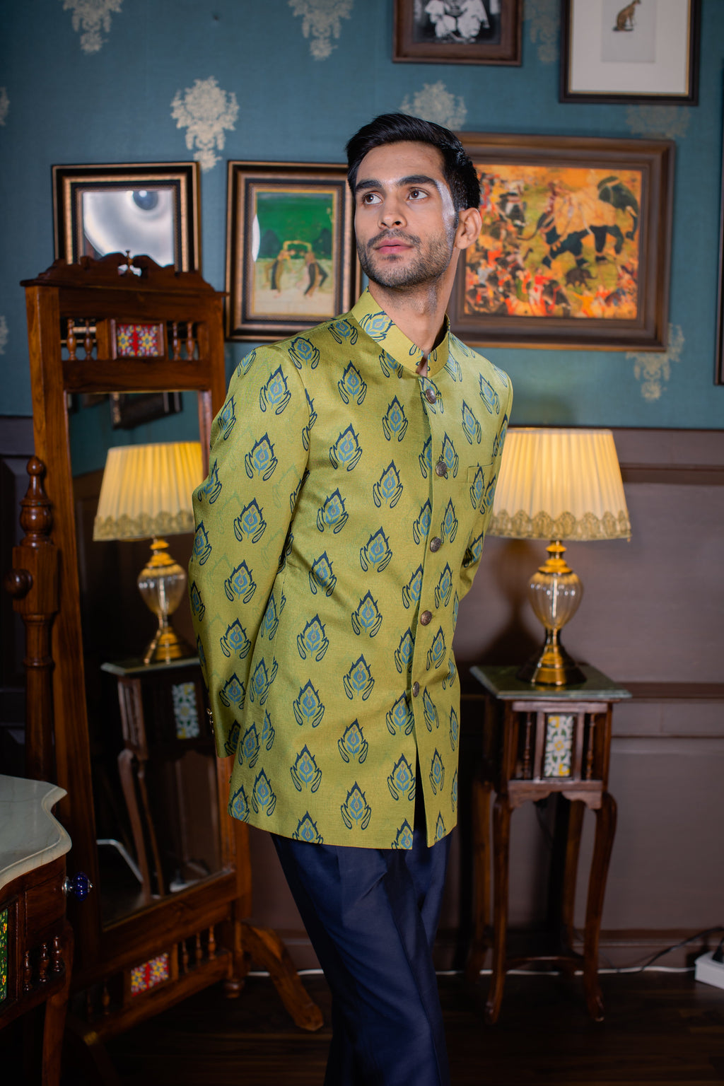 Lush - Printed  Silk Bandhgala